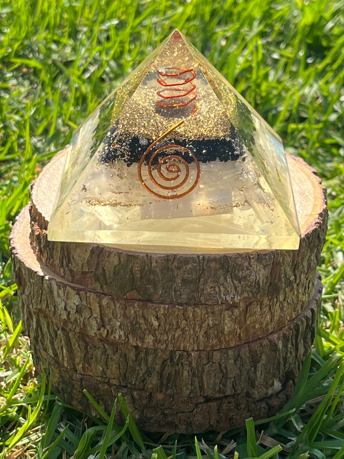 Orgone Pyramid Selenite and Black Tourmaline