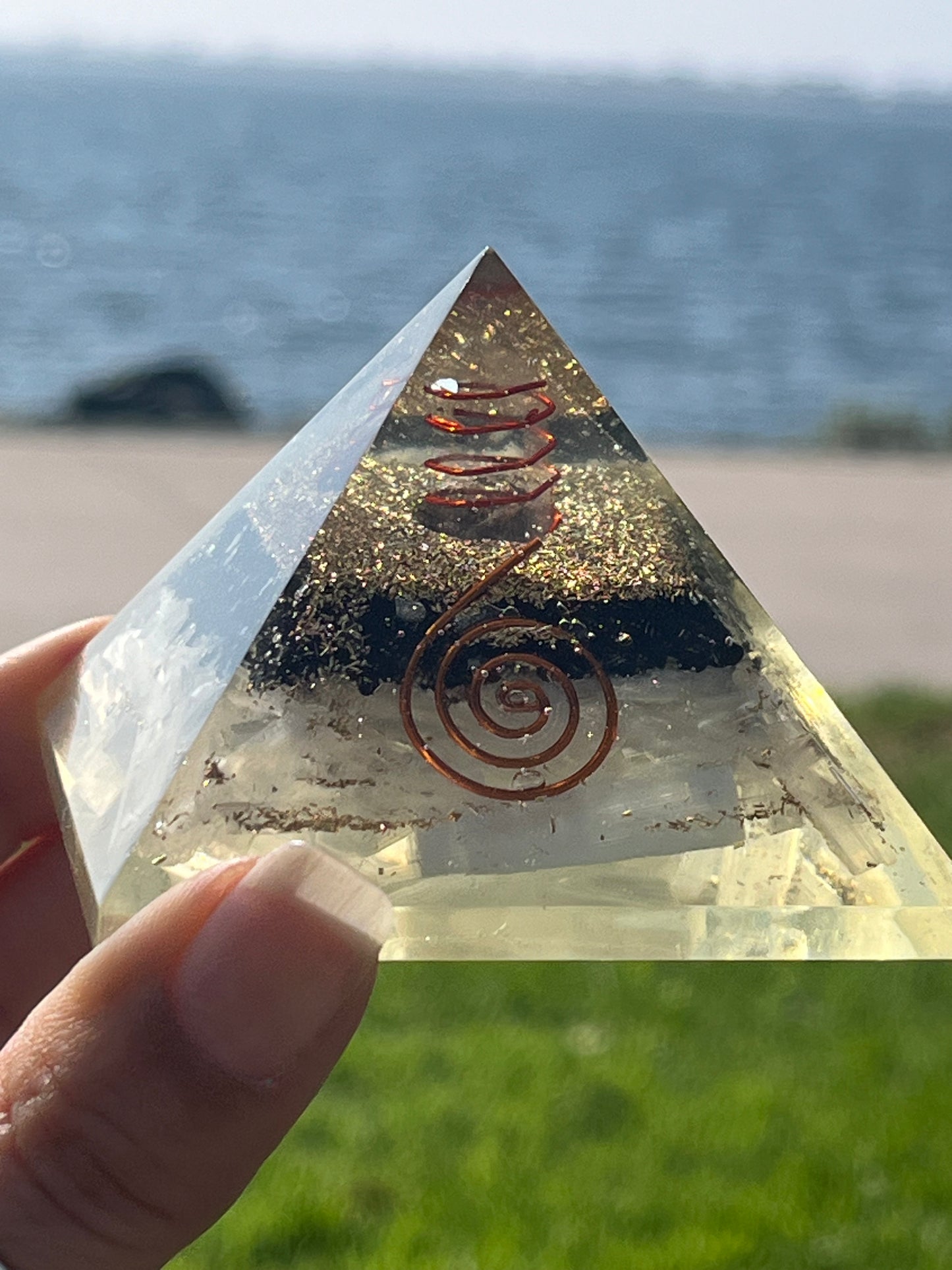 Orgone Pyramid Selenite and Black Tourmaline