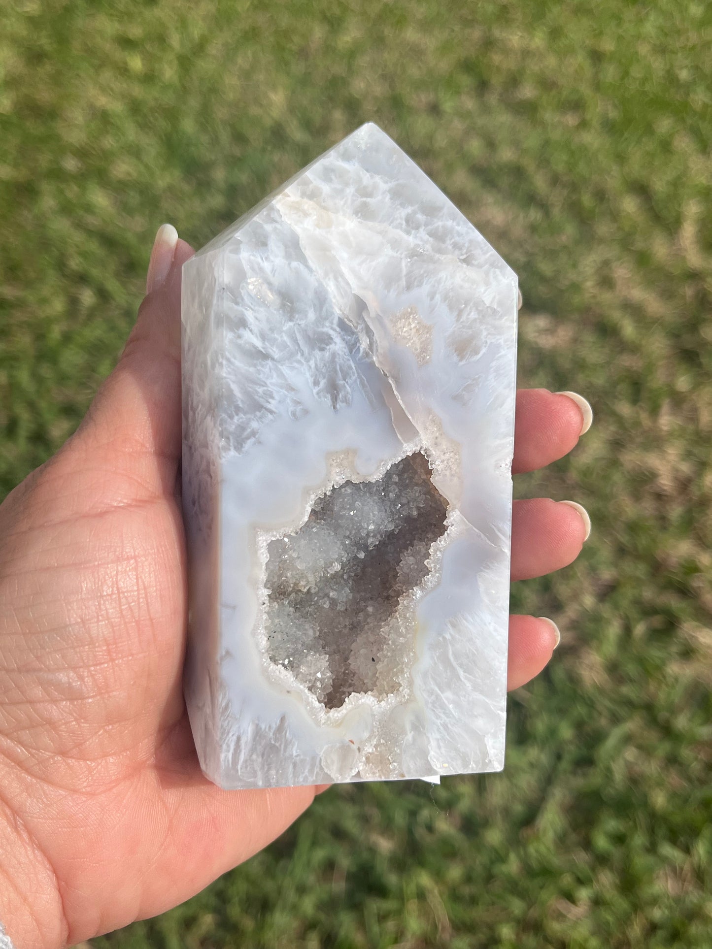 White druzy Agate and Quartz Tower