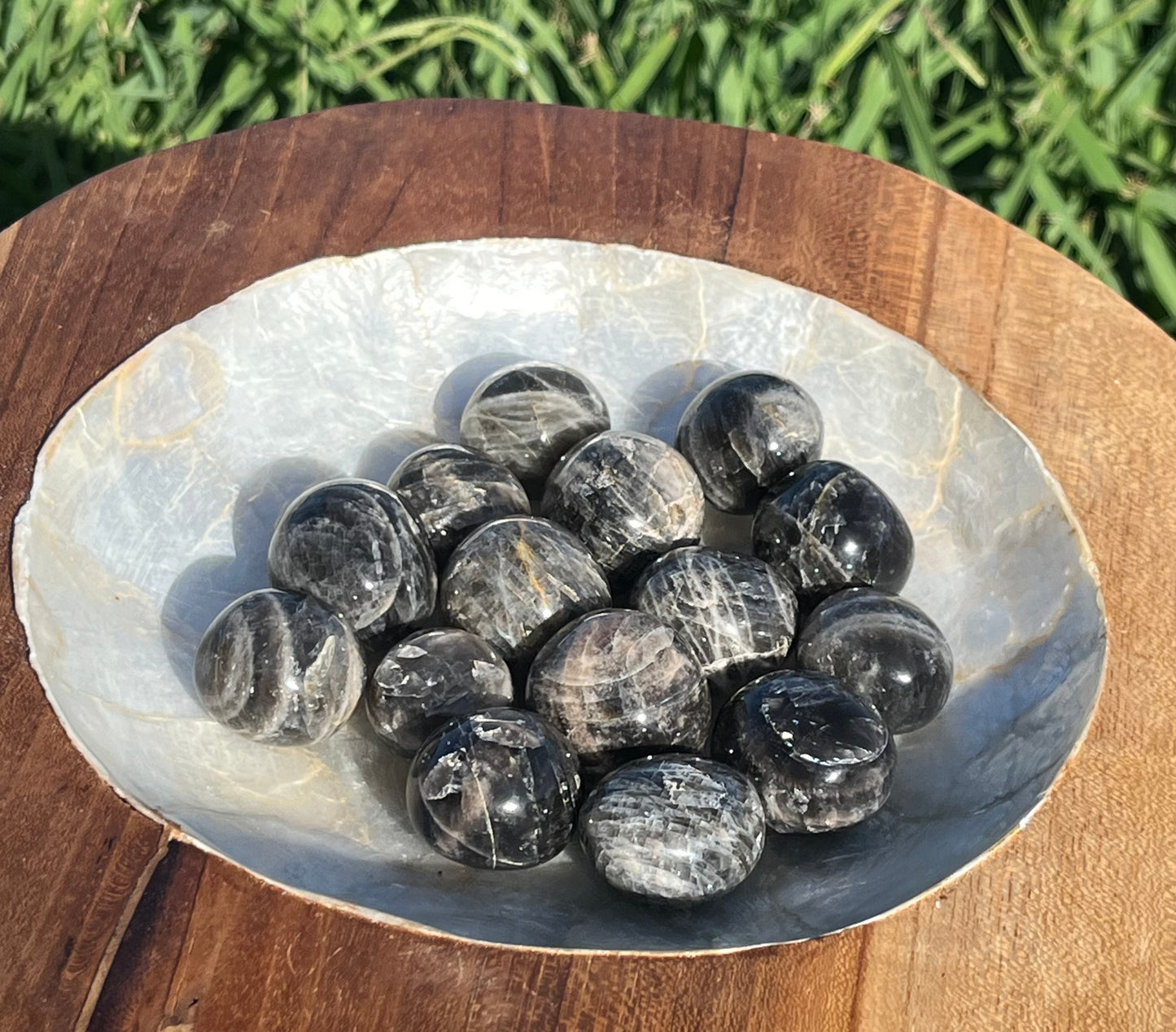 Black Moonstone Tumbled Mini Spheres