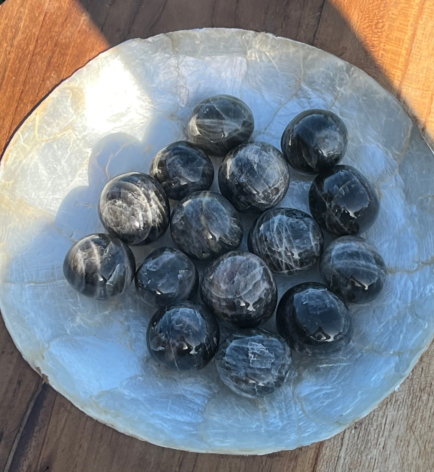 Black Moonstone Tumbled Mini Spheres