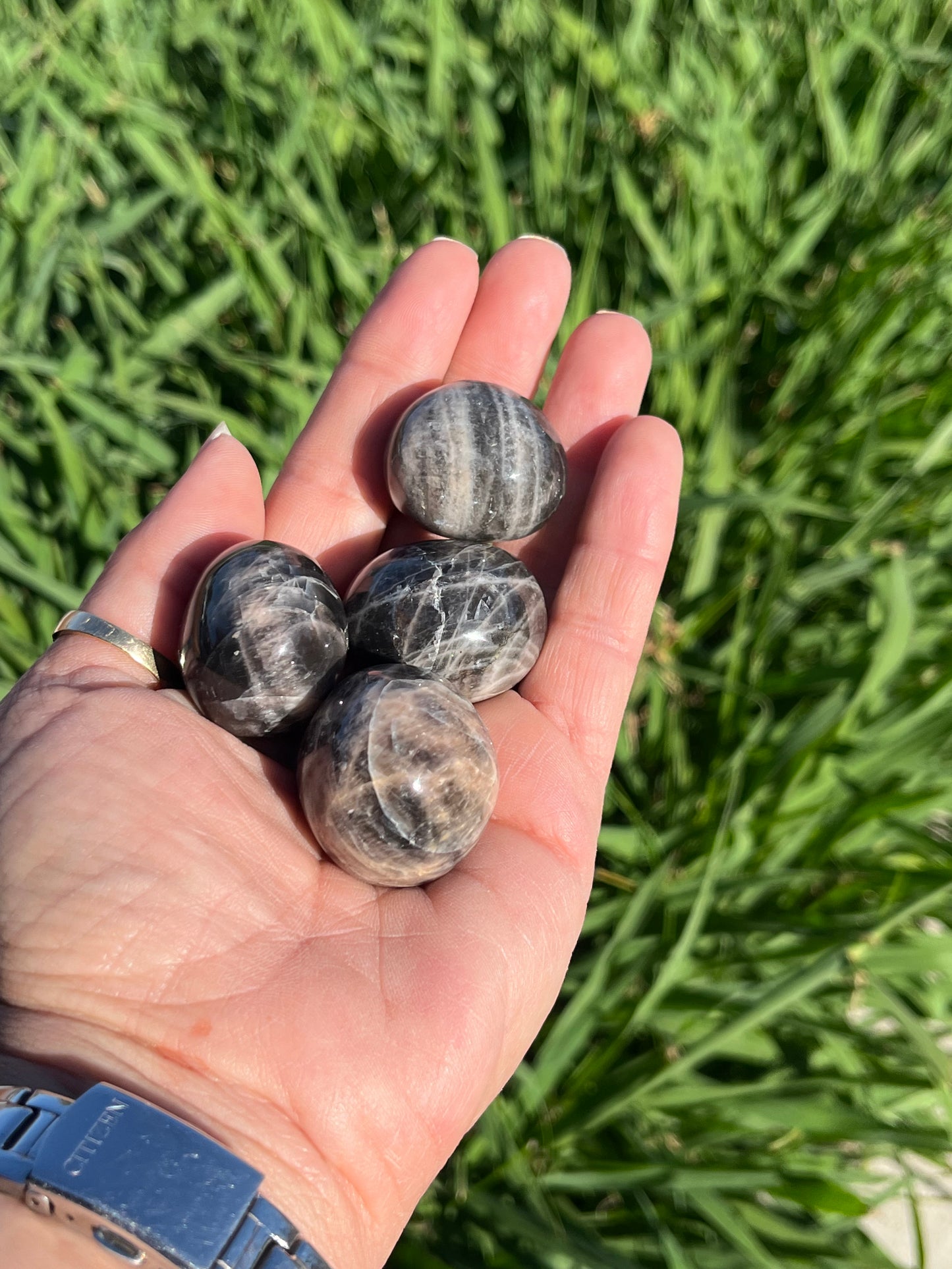 Black Moonstone Tumbled Mini Spheres