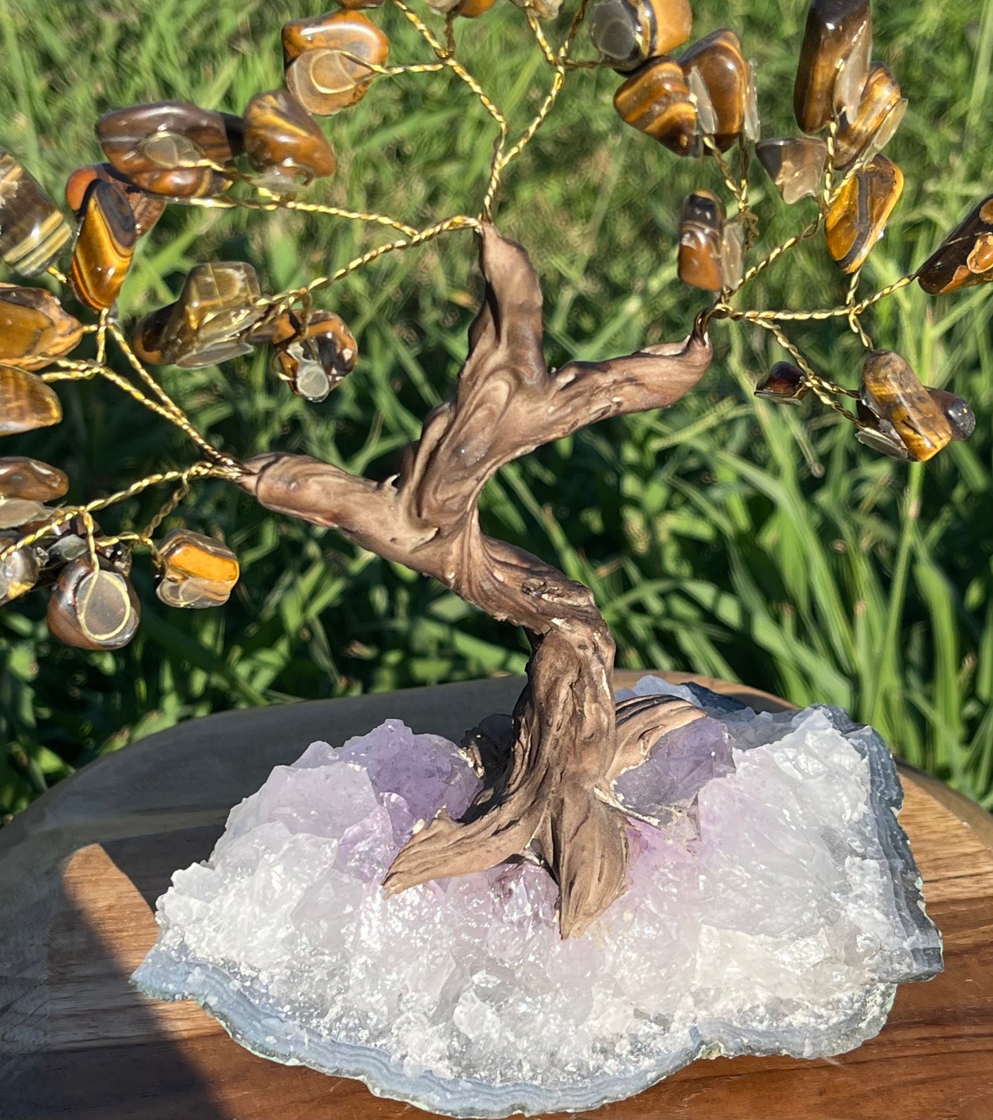 Bonsai Tigers Eye Trees on Amethyst base