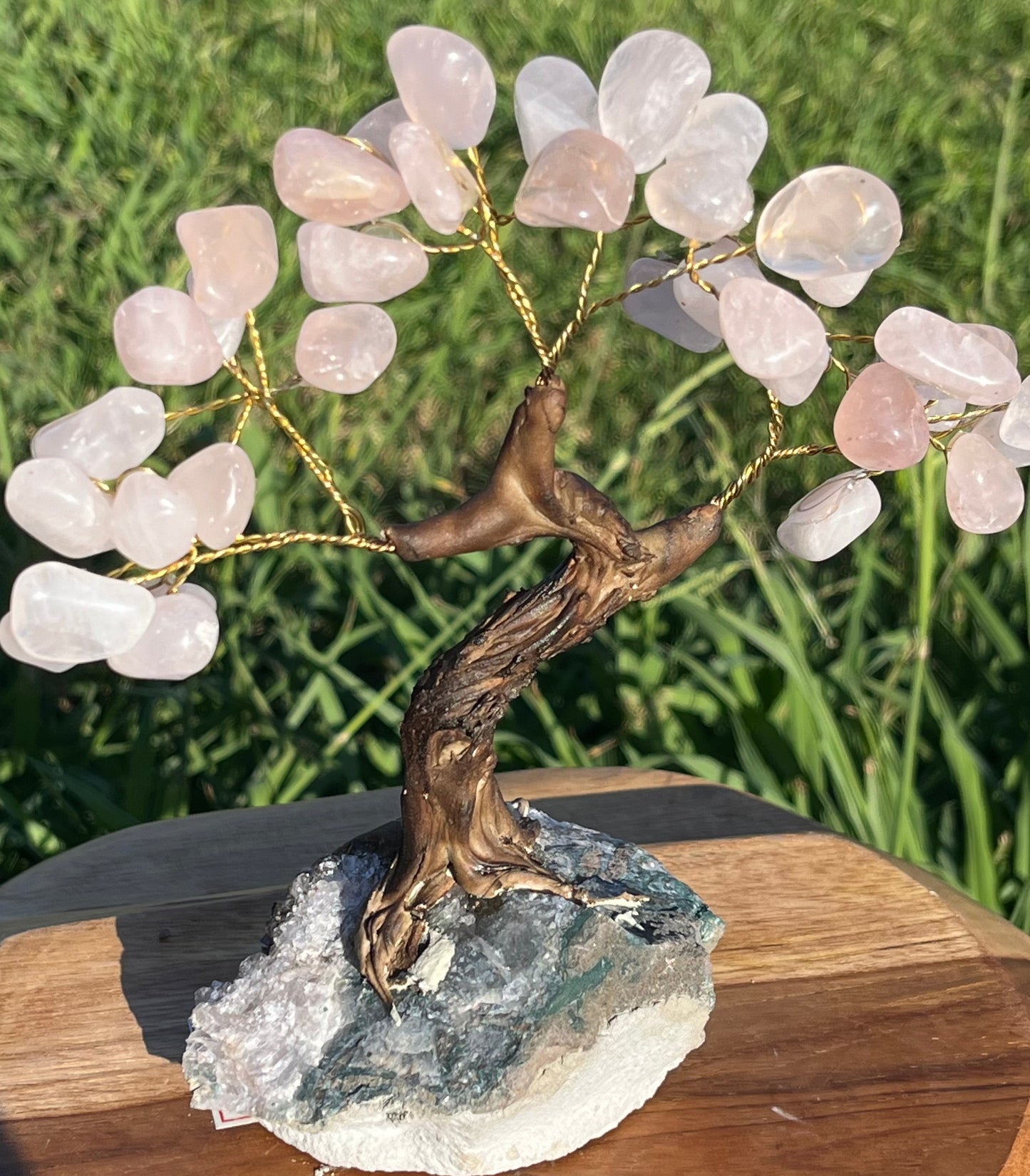 Bonsai Rose Quartz Trees on Amethyst base