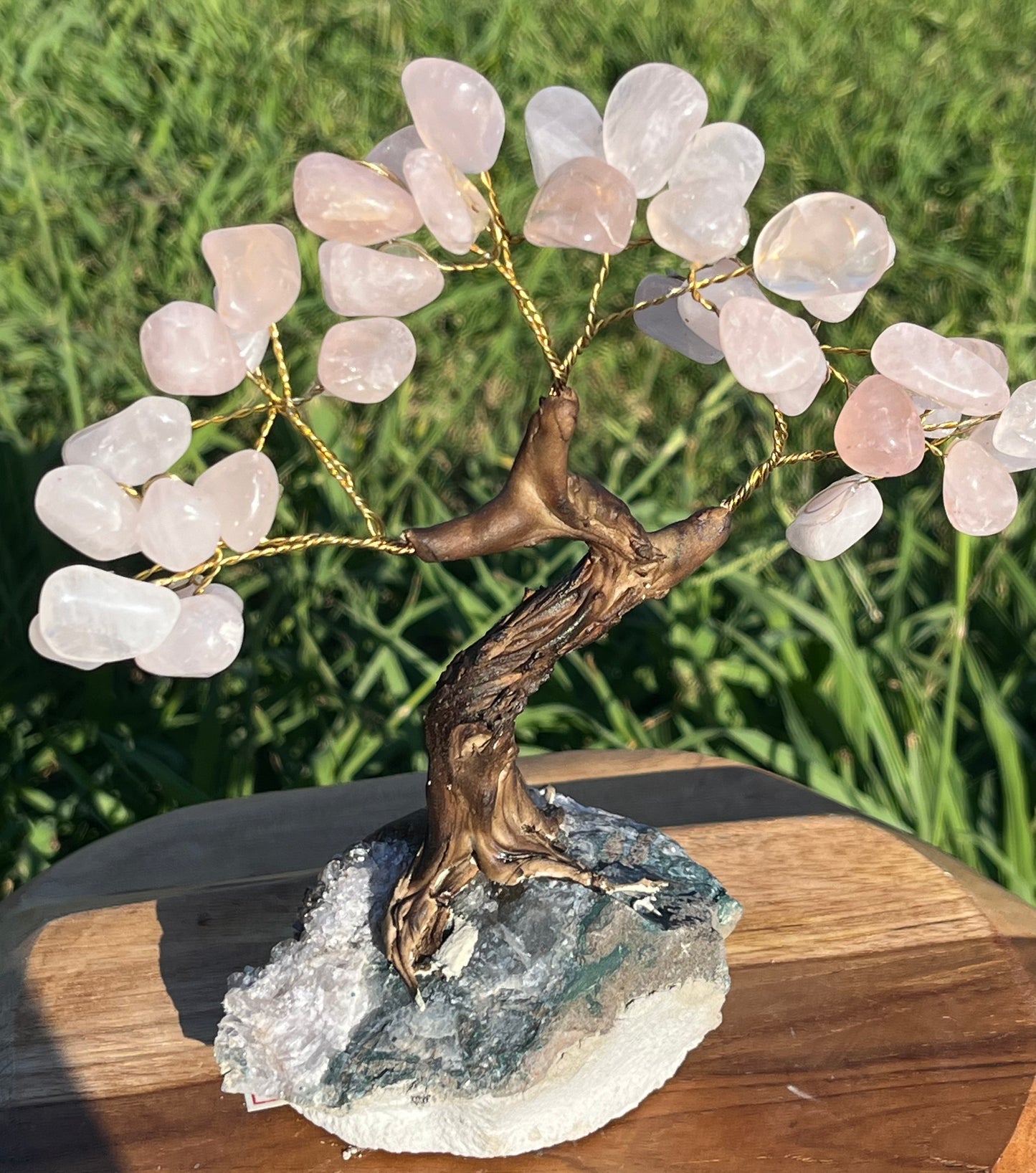 Bonsai Rose Quartz Trees on Amethyst base