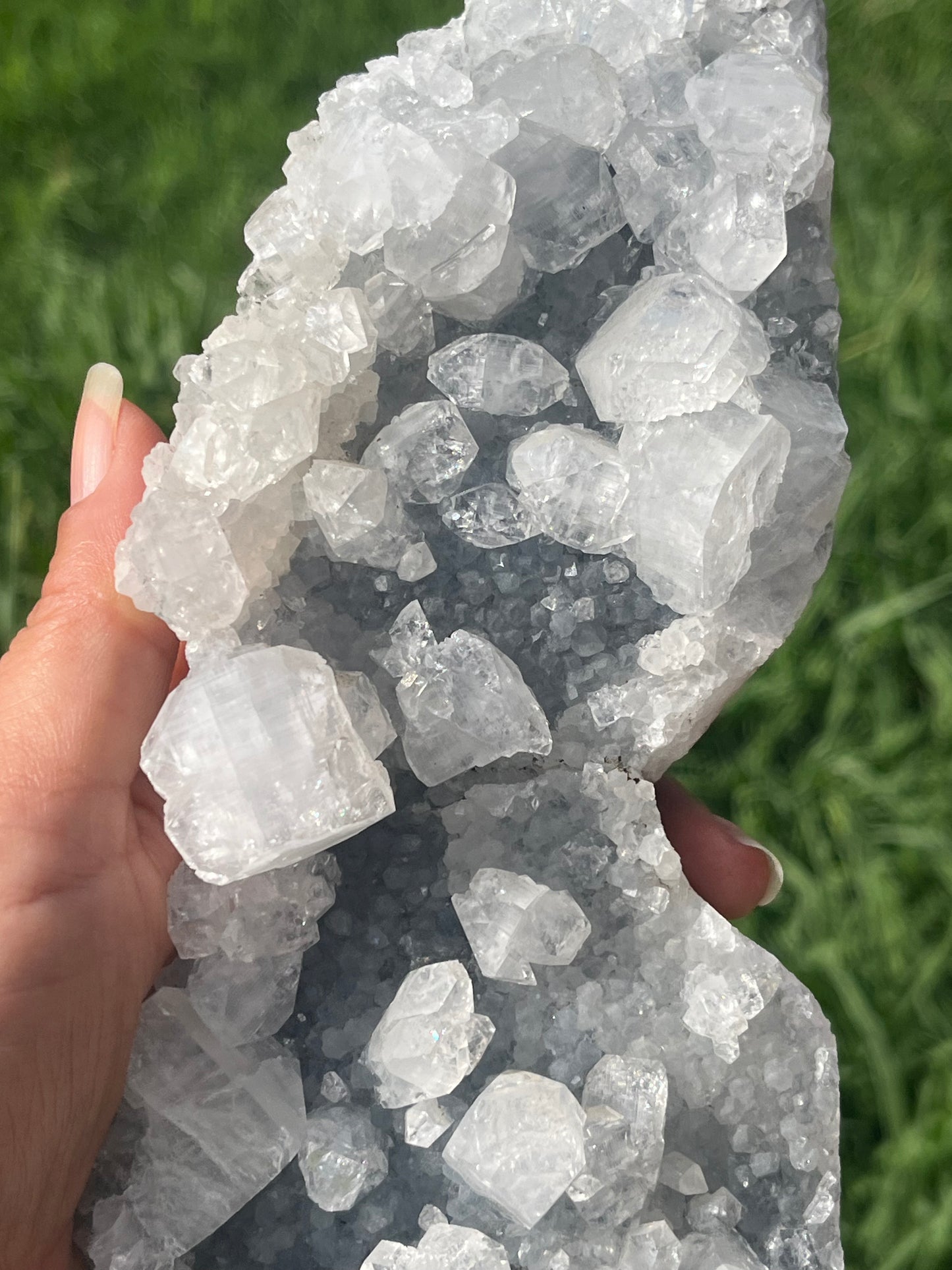 Diamond Apophyllite on Blue Chalcedony