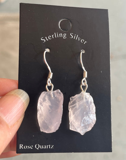 Rough Rose Quartz Dangling Earrings