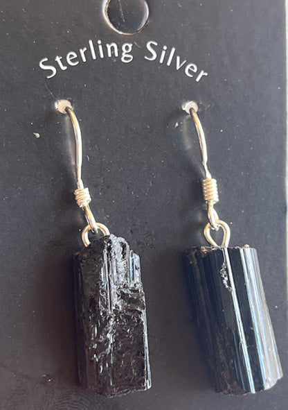 Rough Black Tourmaline Dangling Earrings