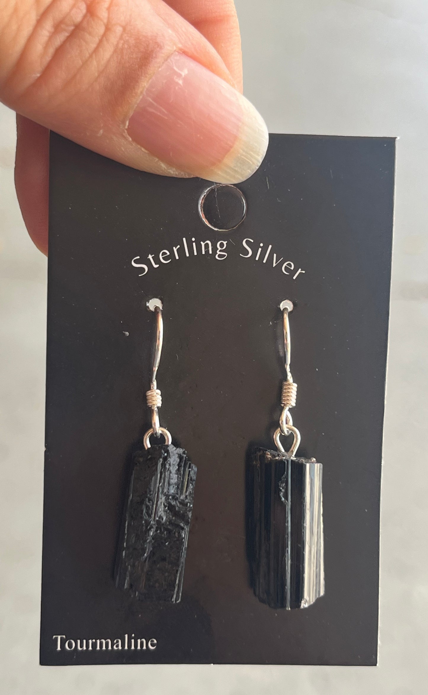 Rough Black Tourmaline Dangling Earrings