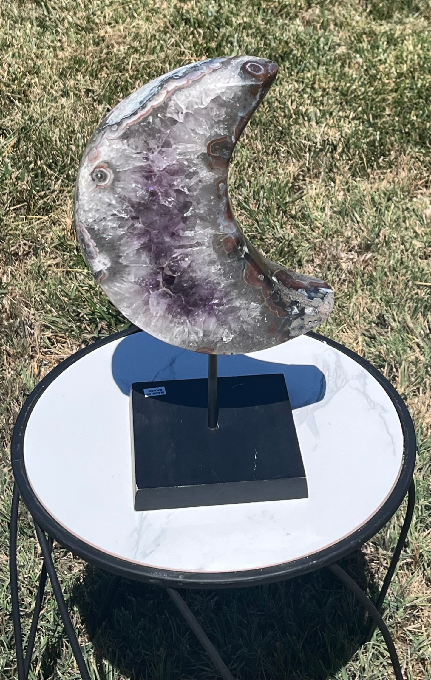 XXL Amethyst and Quartz Moon on Stand