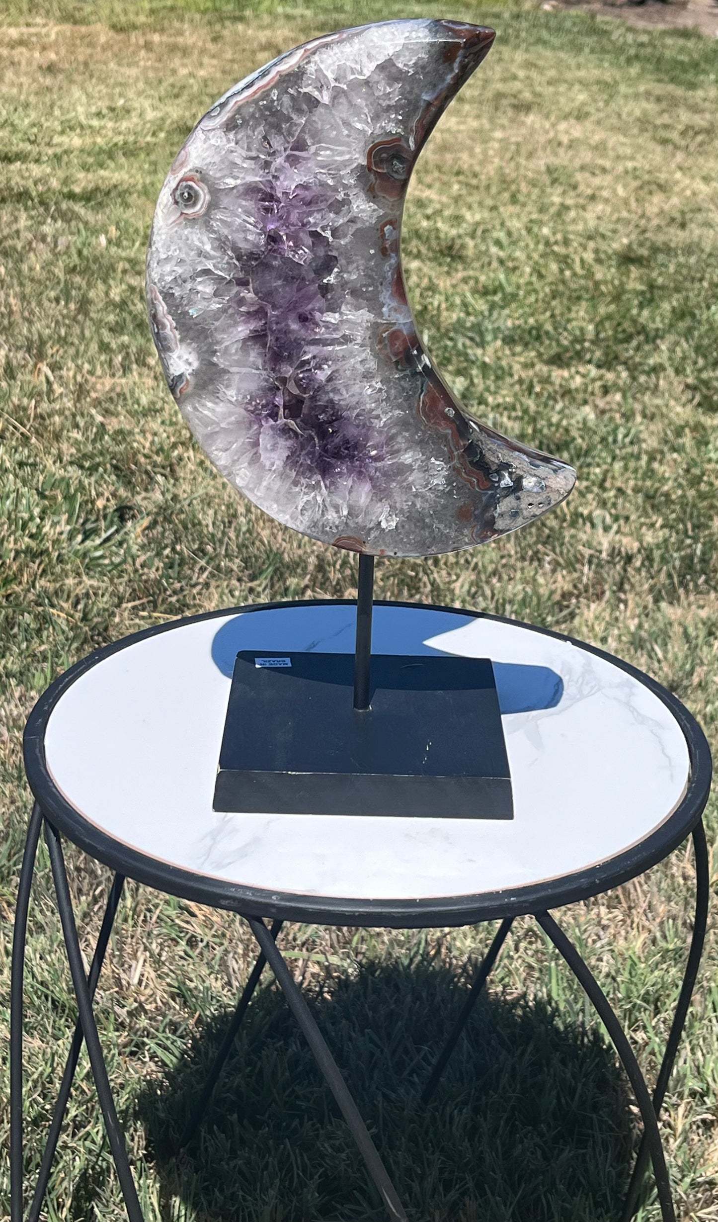 XXL Amethyst and Quartz Moon on Stand