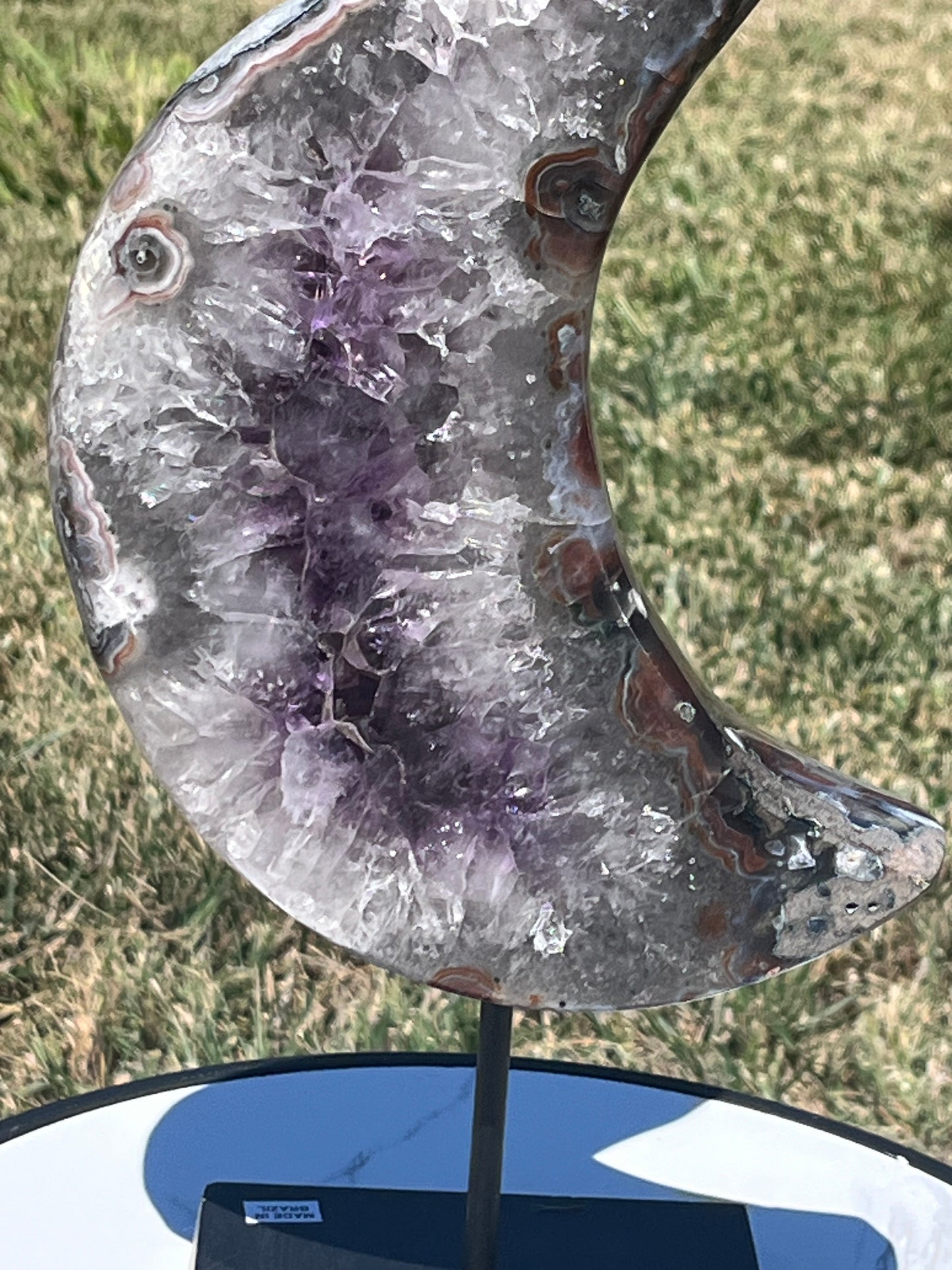 XXL Amethyst and Quartz Moon on Stand