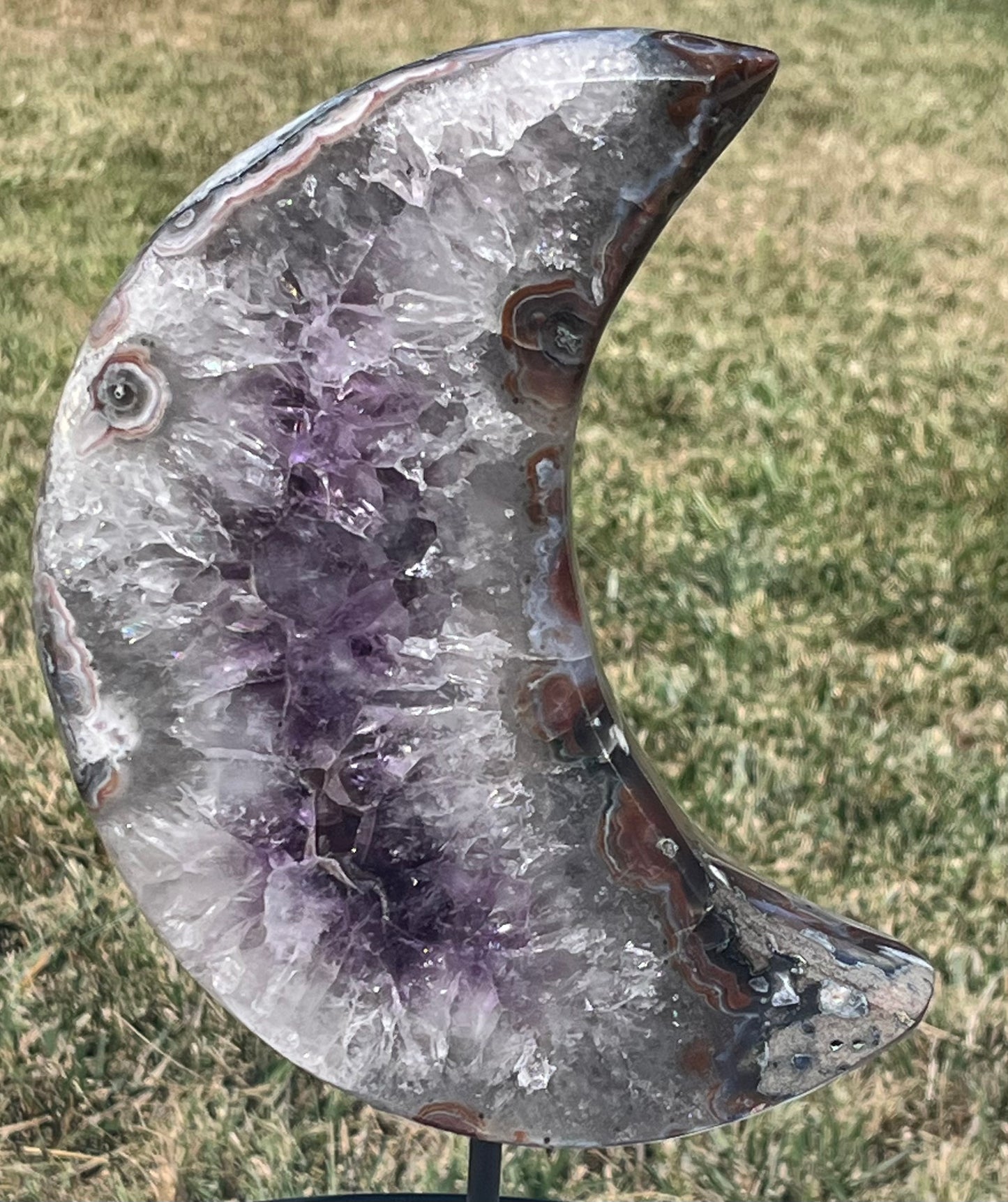 XXL Amethyst and Quartz Moon on Stand