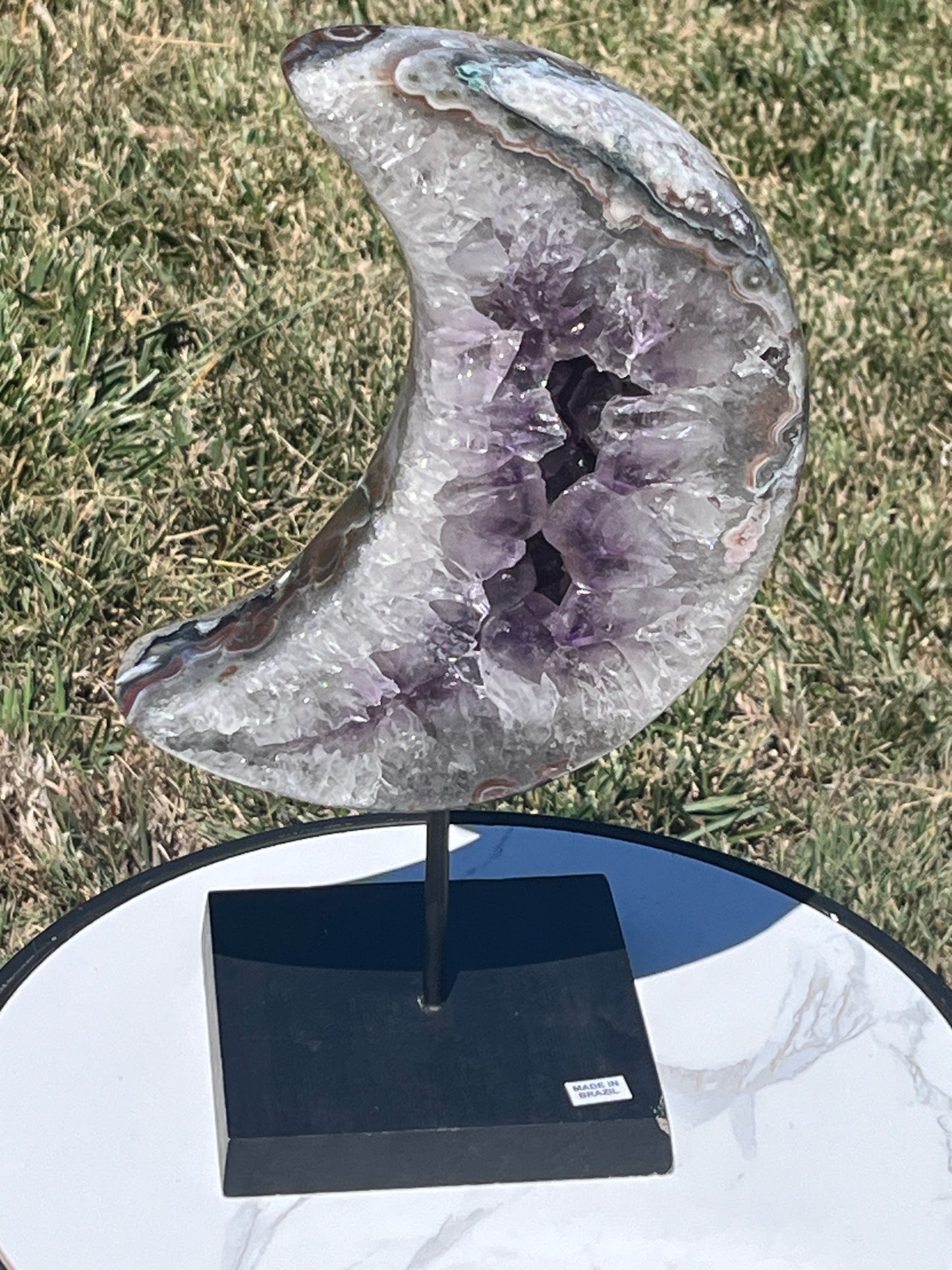 XXL Amethyst and Quartz Moon on Stand