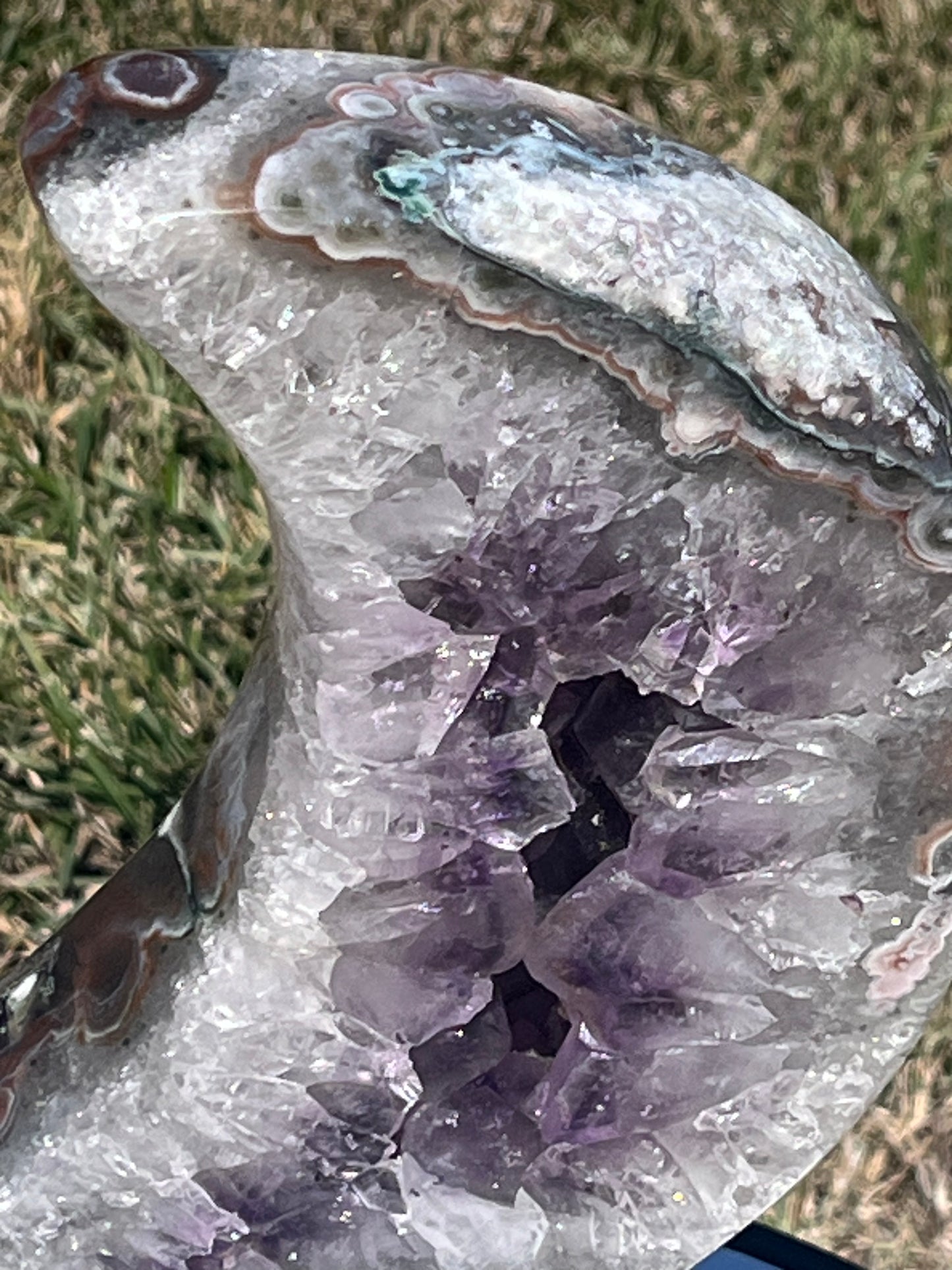 XXL Amethyst and Quartz Moon on Stand