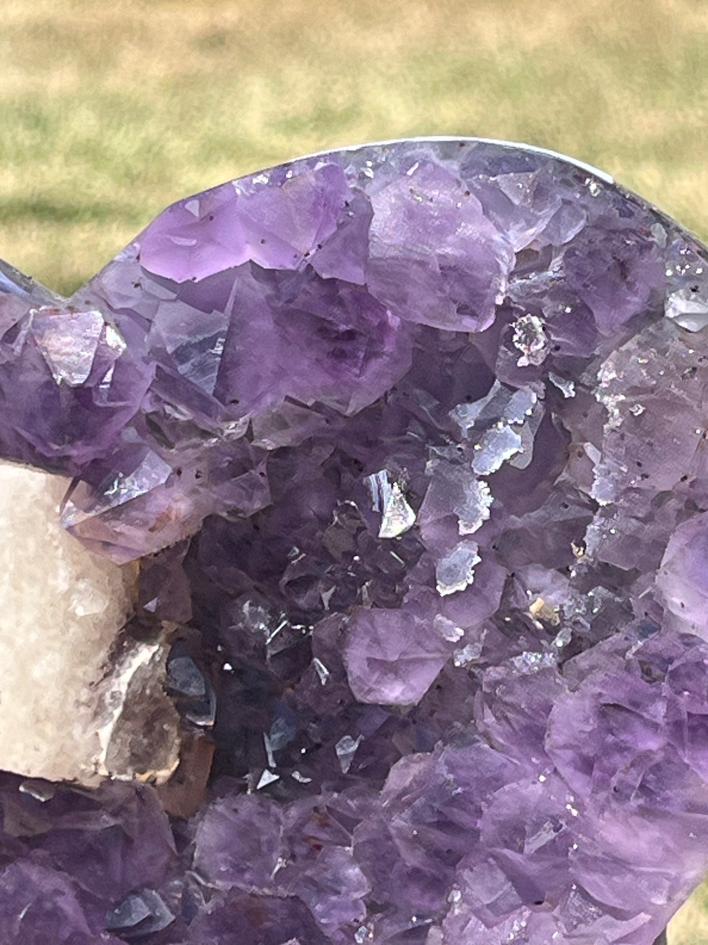 Amethyst Heart with Calcite on stand