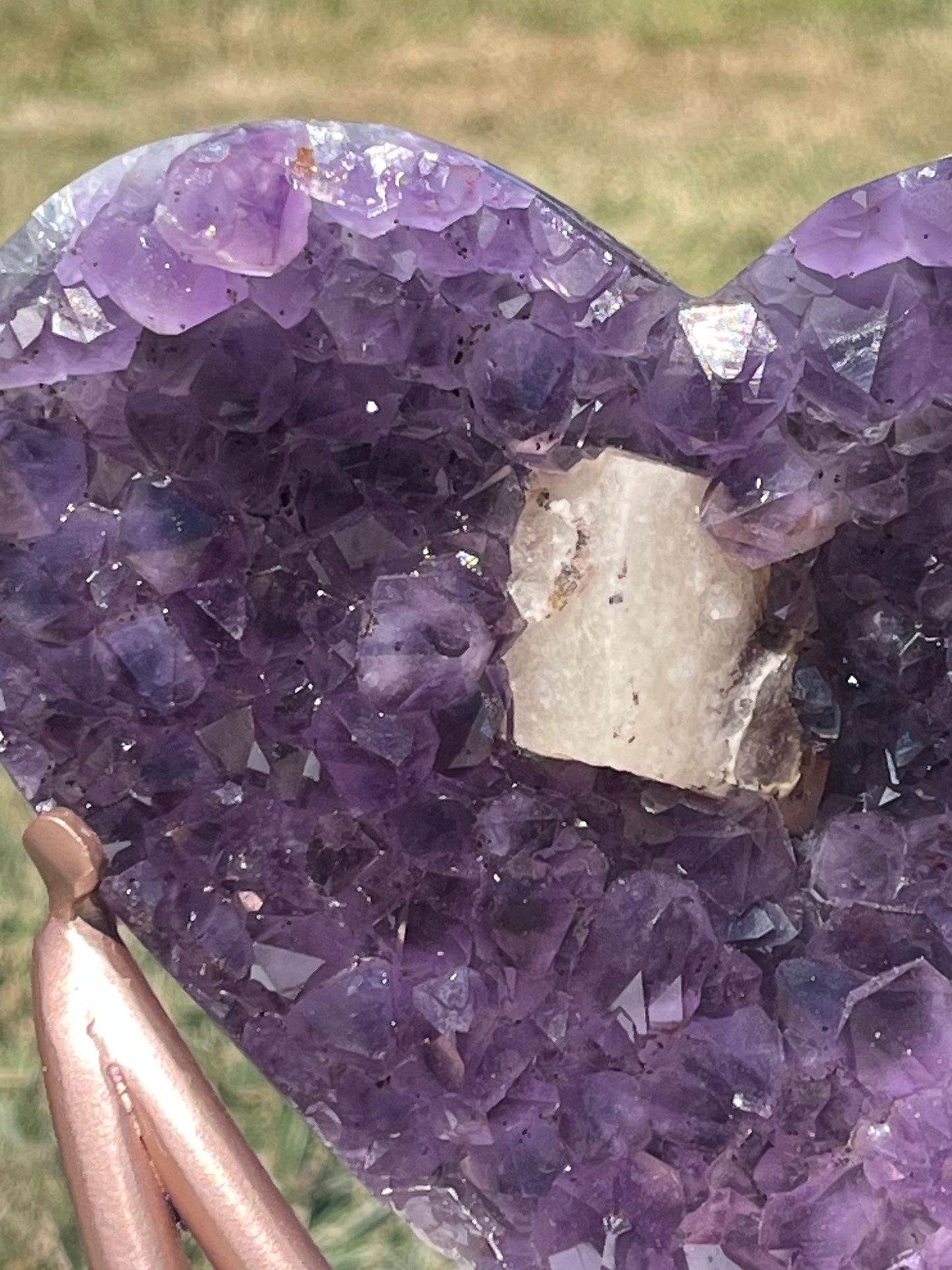 Amethyst Heart with Calcite on stand