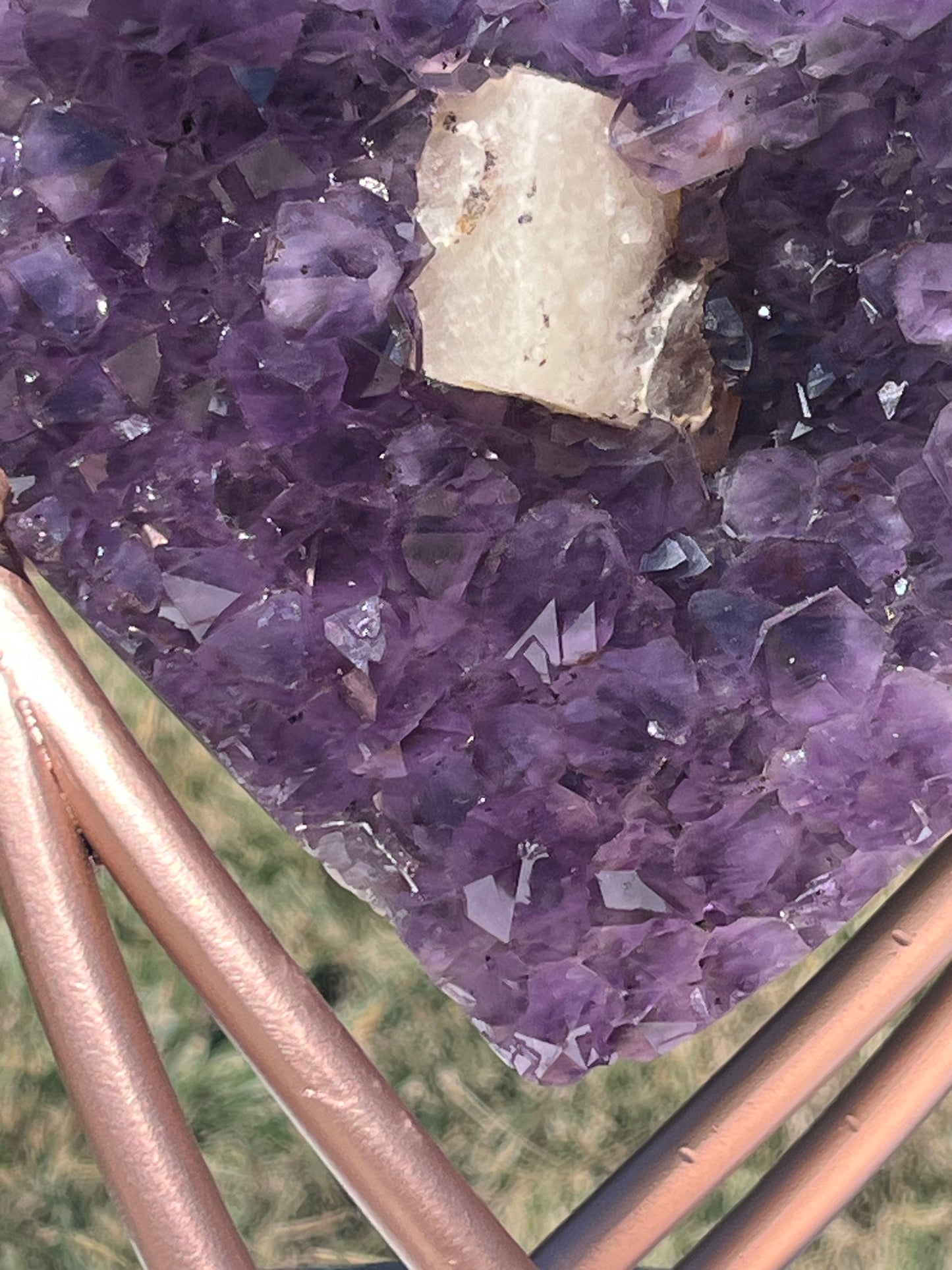 Amethyst Heart with Calcite on stand