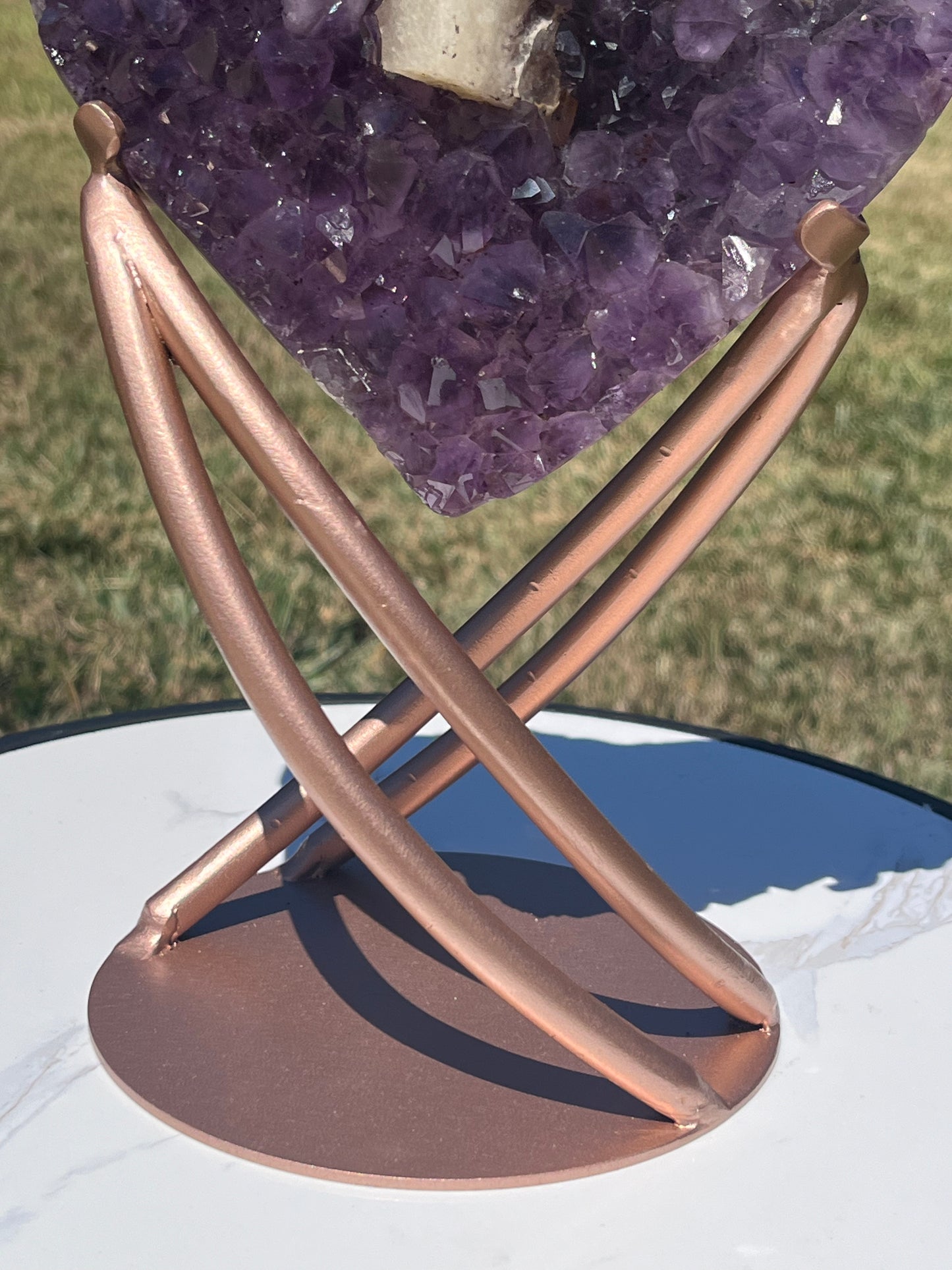 Amethyst Heart with Calcite on stand