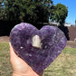 Amethyst Heart with Calcite on stand