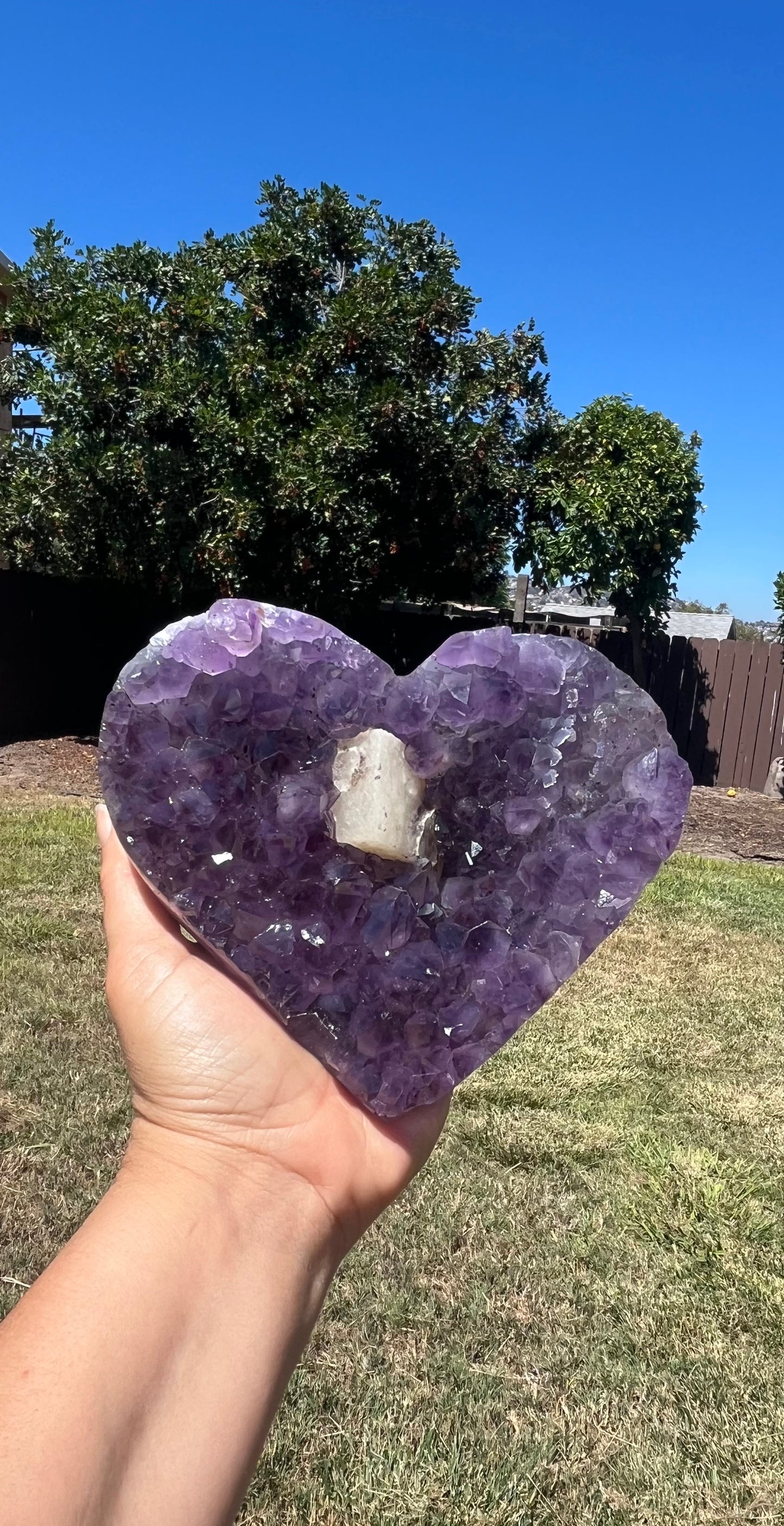 Amethyst Heart with Calcite on stand