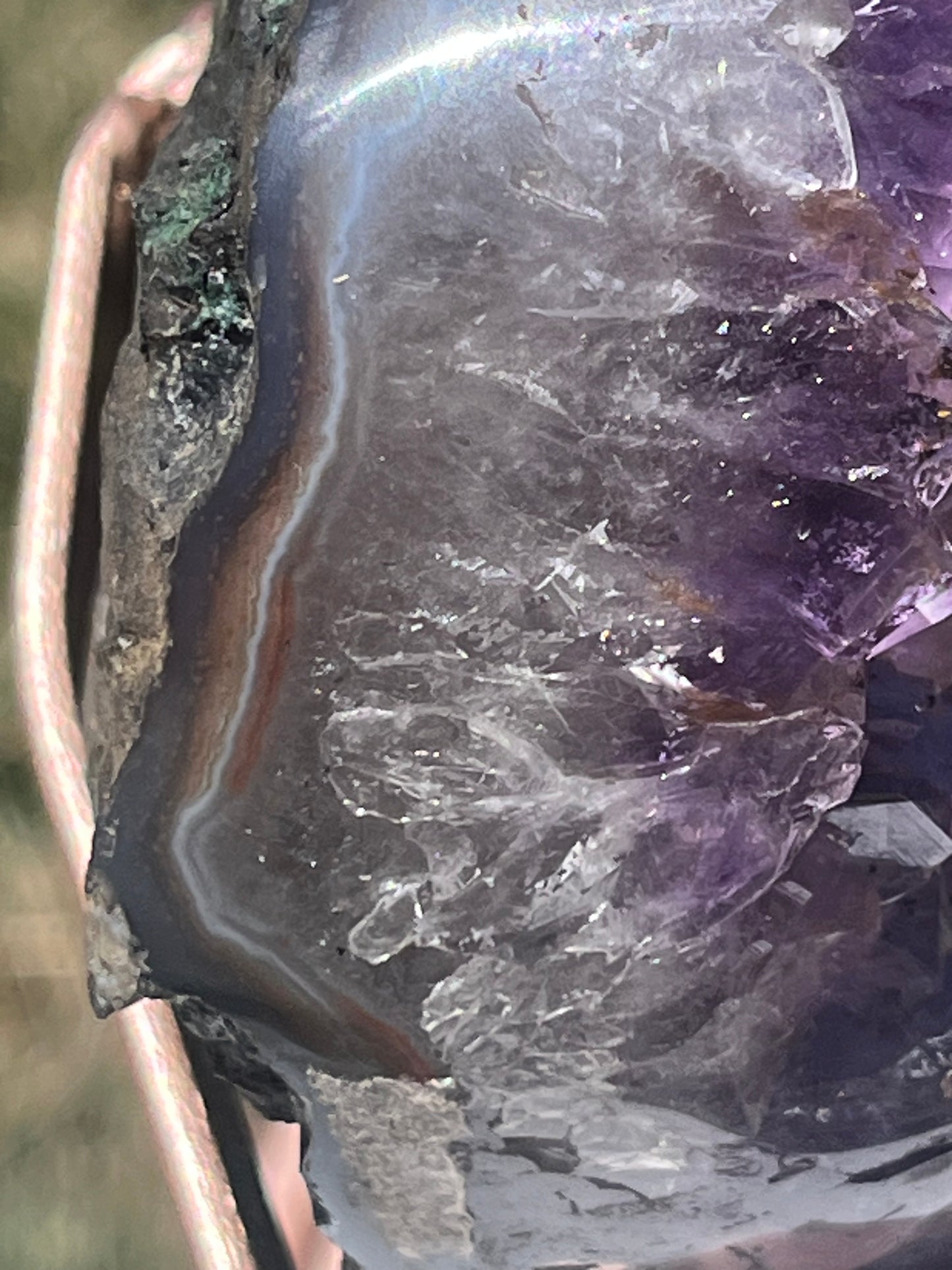 Amethyst Heart with Calcite on stand