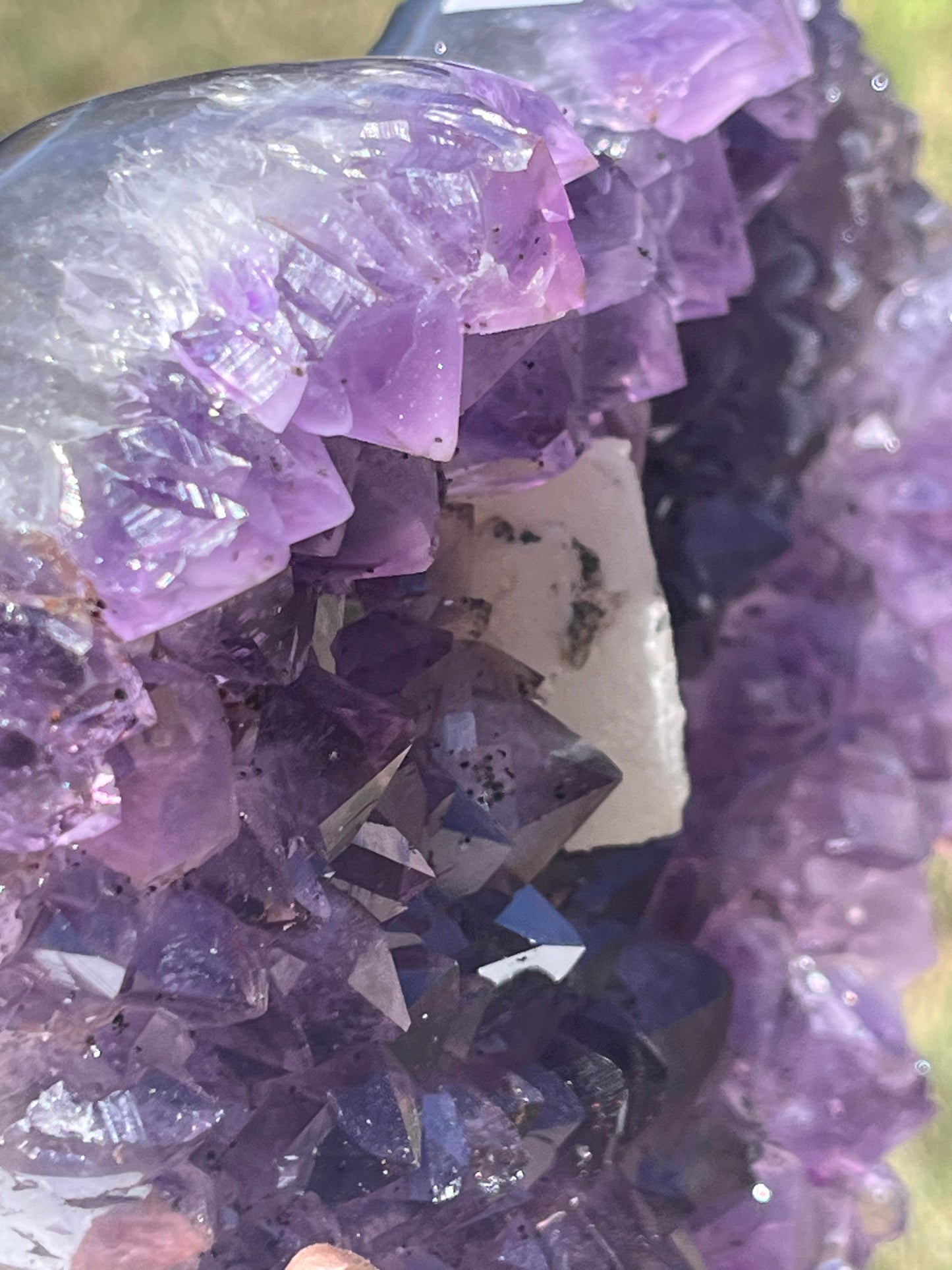 Amethyst Heart with Calcite on stand