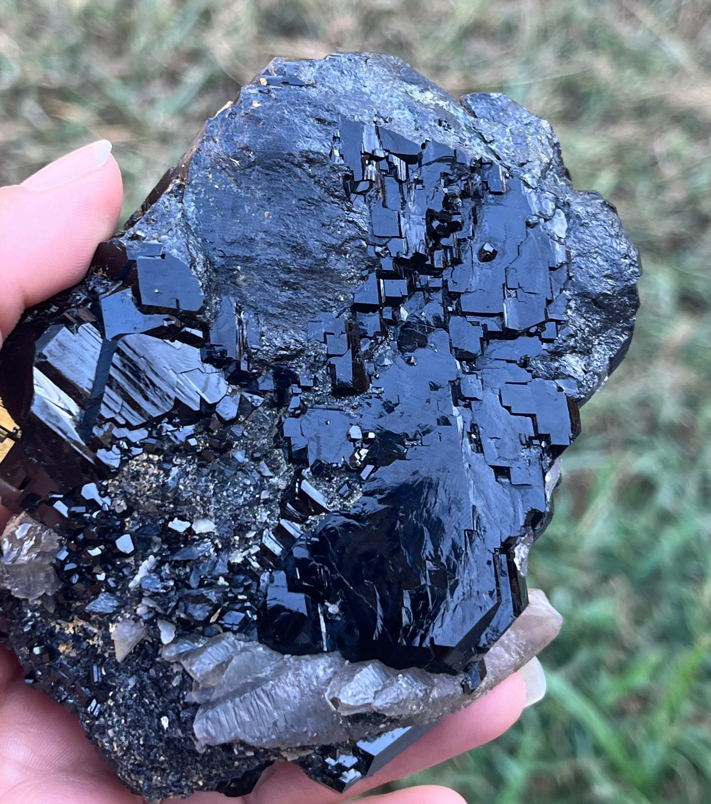 Black Tourmaline w/Smoky Quartz & Hyalite Opal Raw