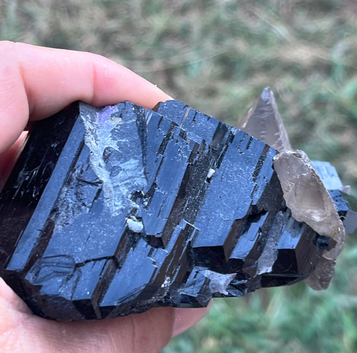 Black Tourmaline w/Smoky Quartz & Hyalite Opal Raw