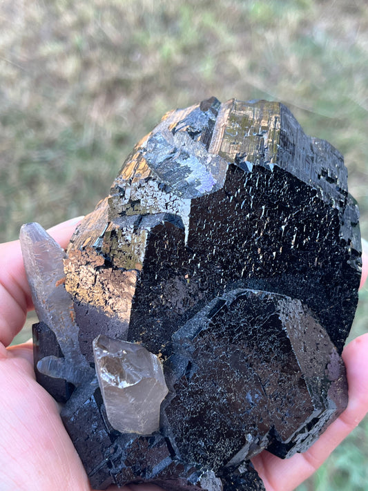 Black Tourmaline w/Smoky Quartz & Hyalite Opal Raw