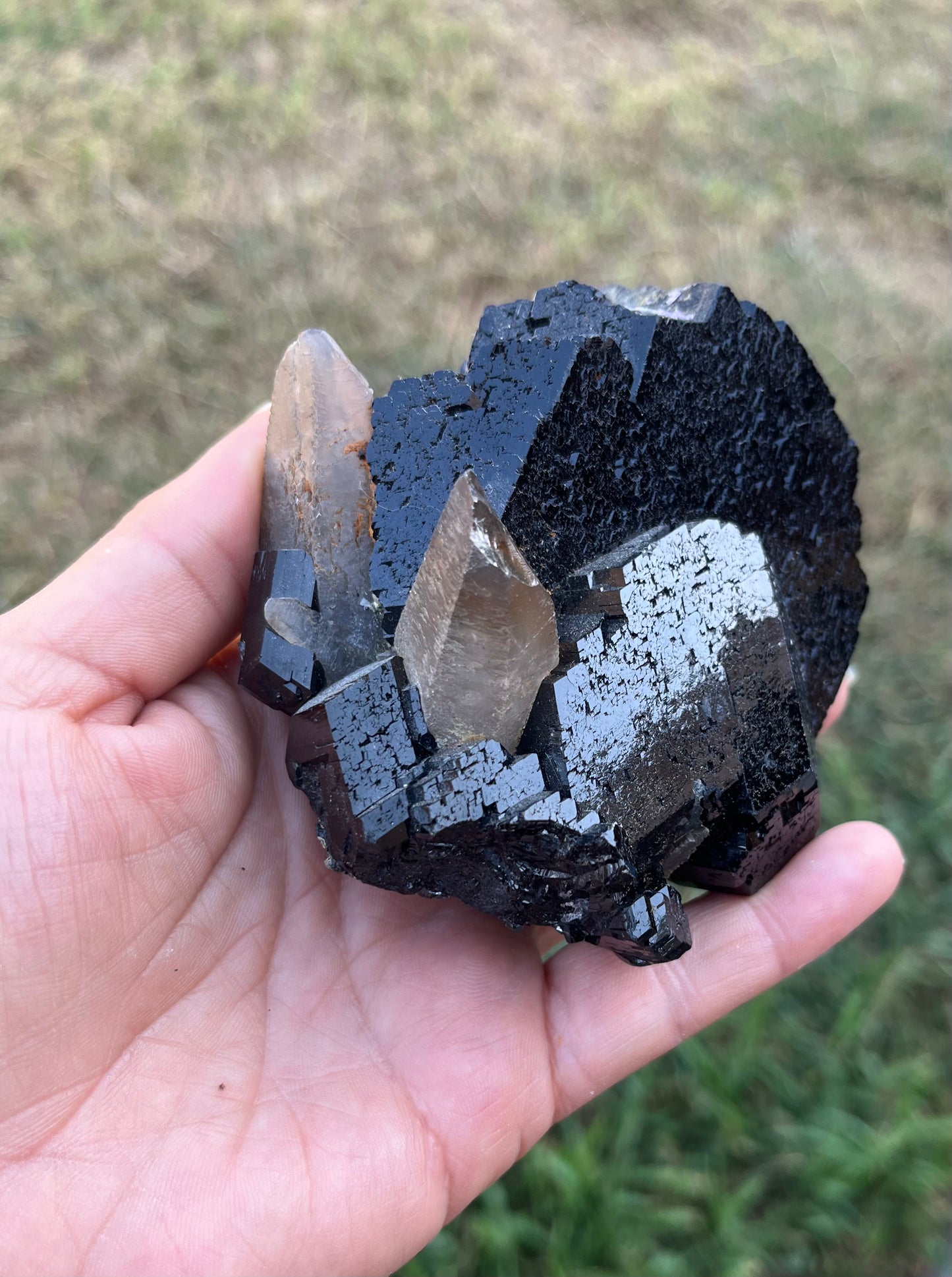 Black Tourmaline w/Smoky Quartz & Hyalite Opal Raw