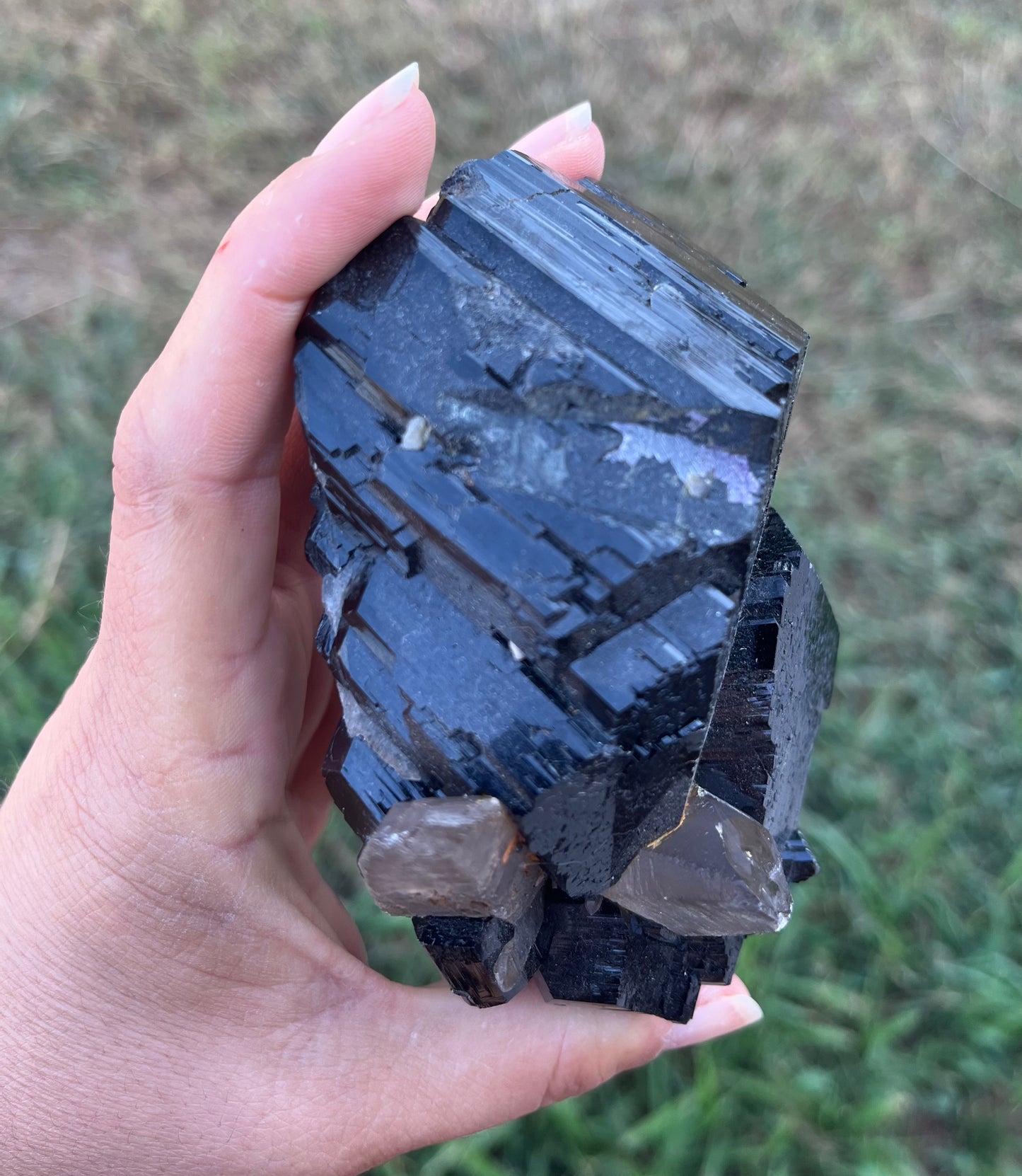 Black Tourmaline w/Smoky Quartz & Hyalite Opal Raw