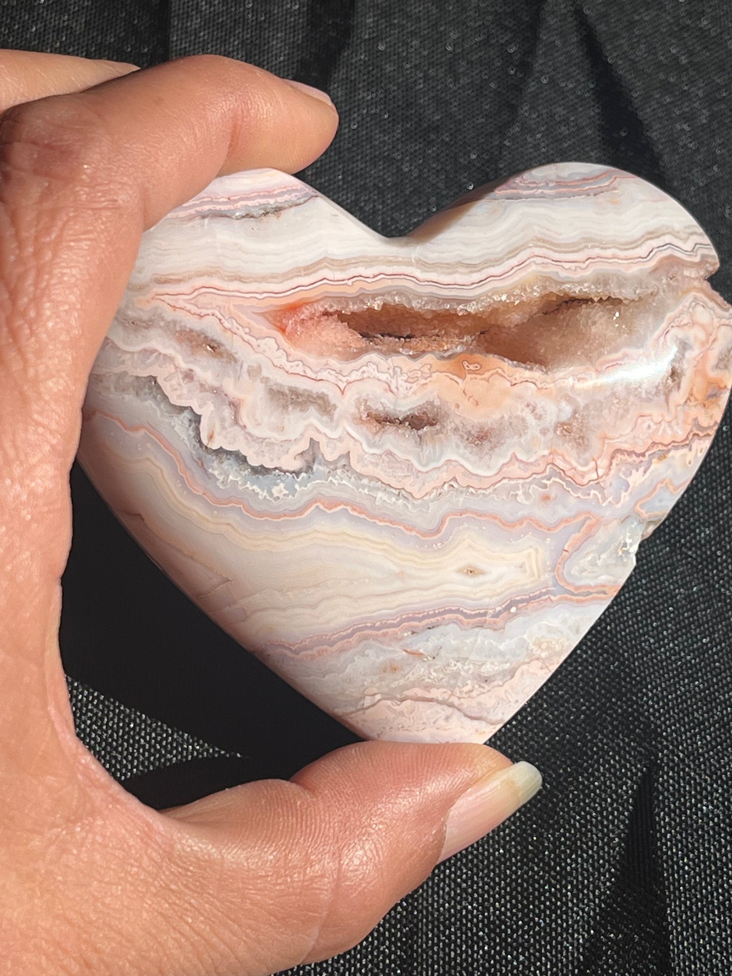 Pink Lace Agate Heart w/druzy