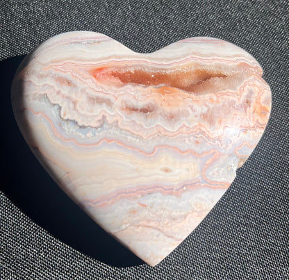 Pink Lace Agate Heart w/druzy