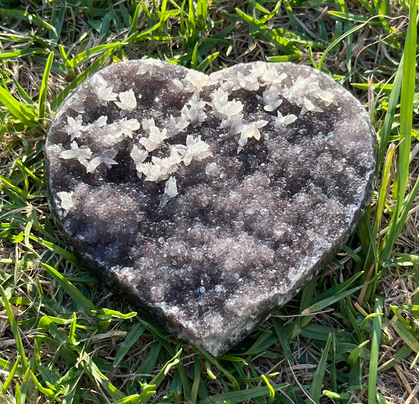 Amethyst Heart with Delicate Calcite Flowers