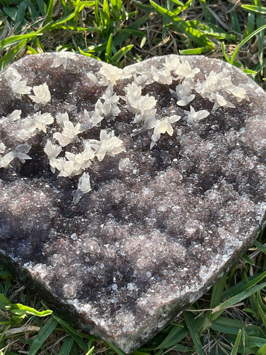 Amethyst Heart with Delicate Calcite Flowers