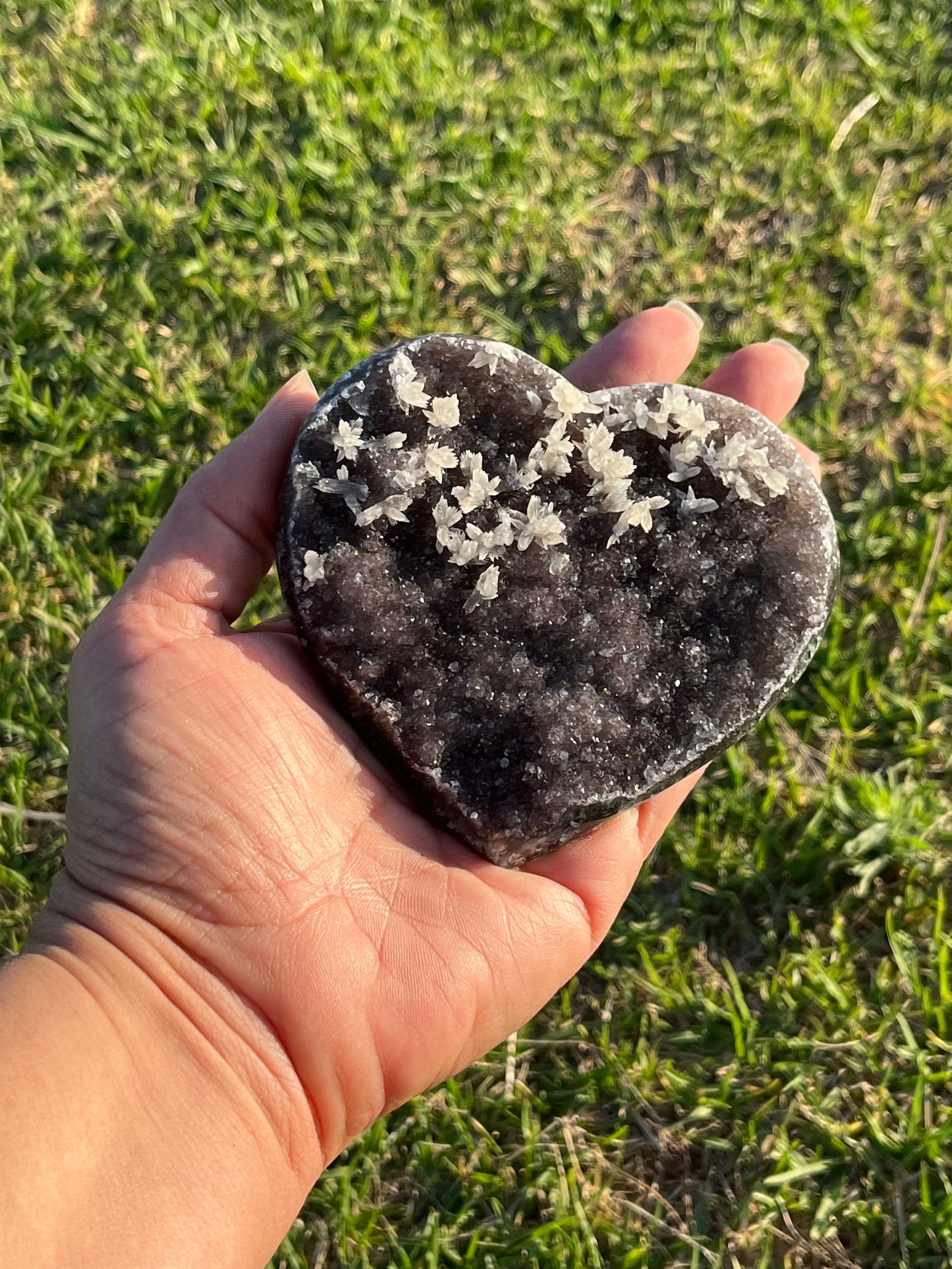 Amethyst Heart with Delicate Calcite Flowers