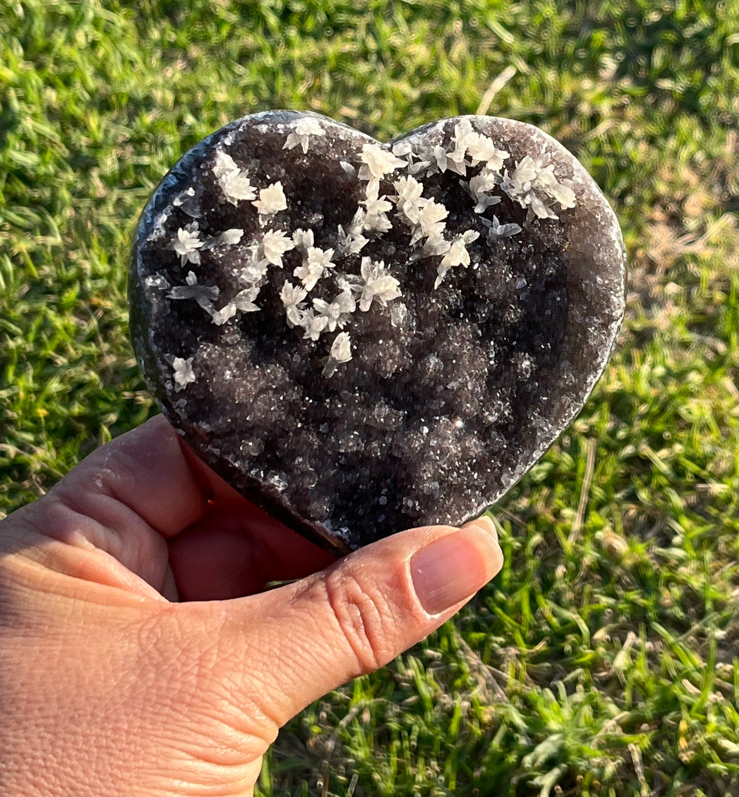 Amethyst Heart with Delicate Calcite Flowers