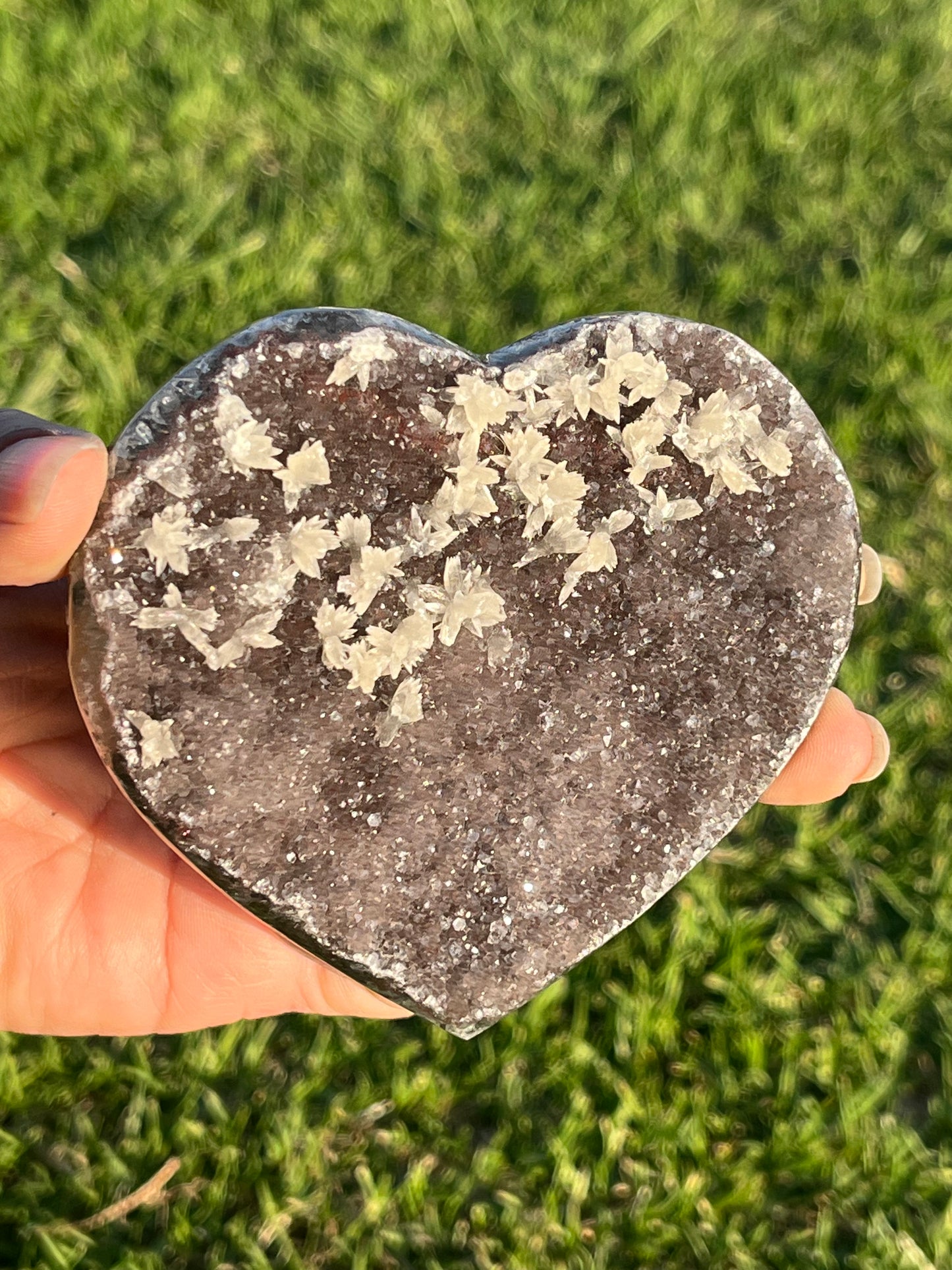 Amethyst Heart with Delicate Calcite Flowers