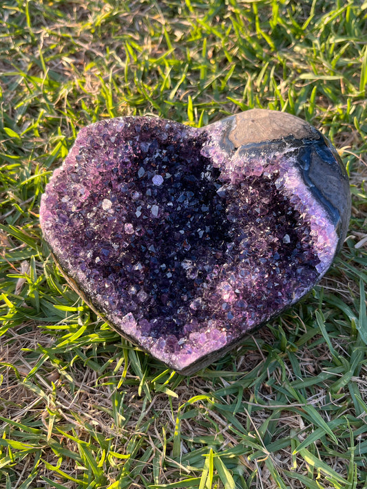 Amethyst Heart with Matrix and Purple Agate