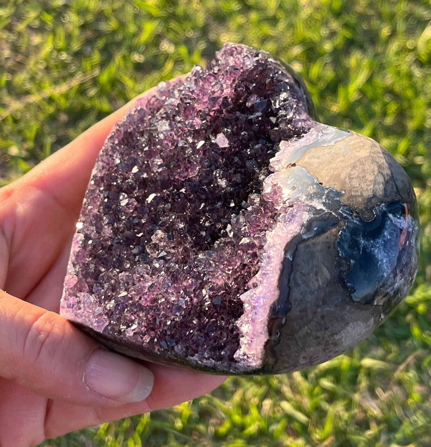 Amethyst Heart with Matrix and Purple Agate