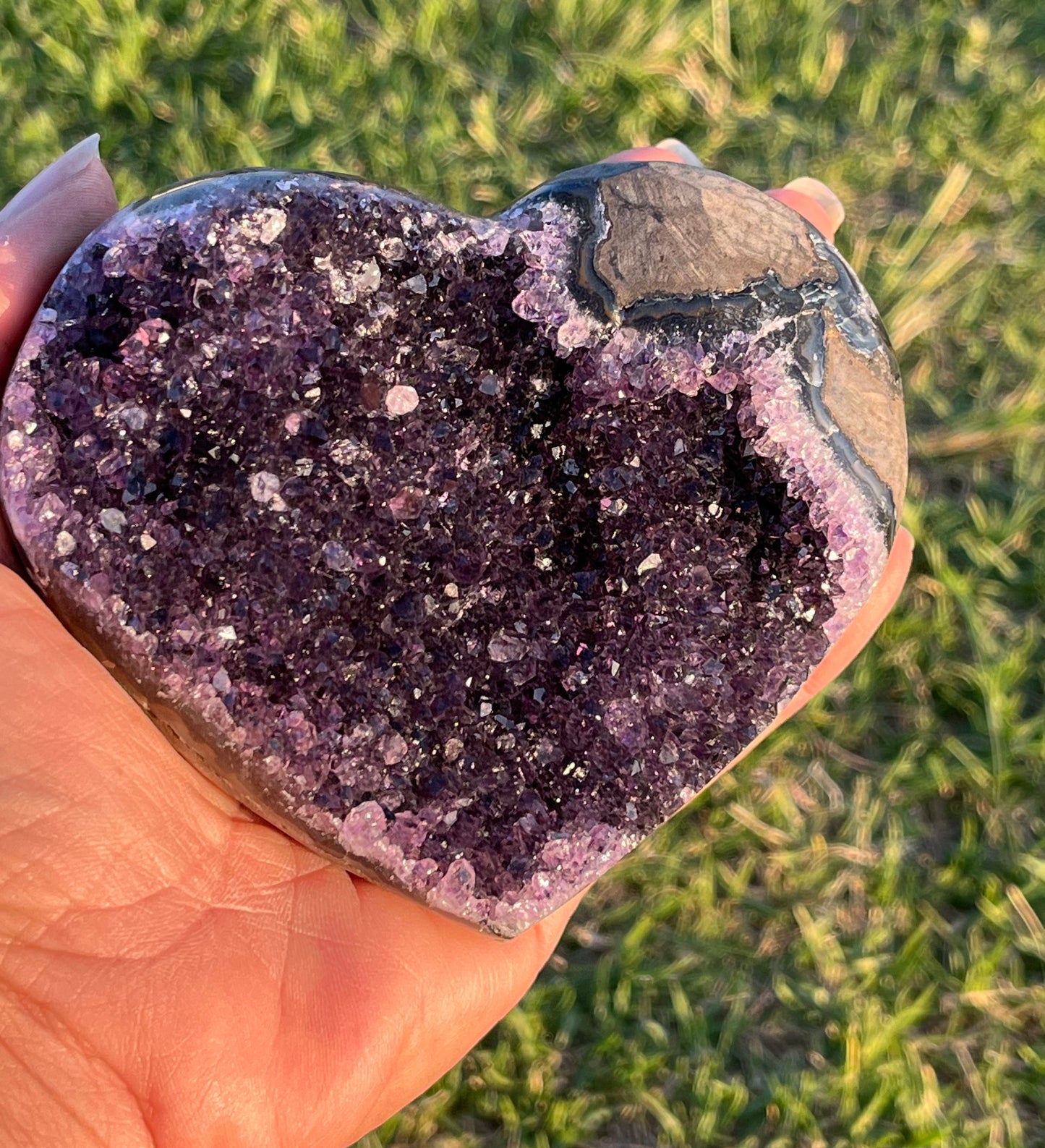 Amethyst Heart with Matrix and Purple Agate