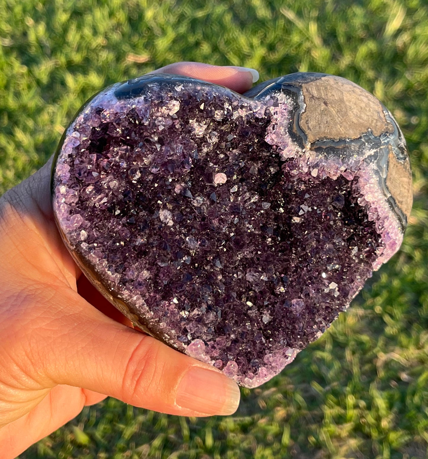 Amethyst Heart with Matrix and Purple Agate