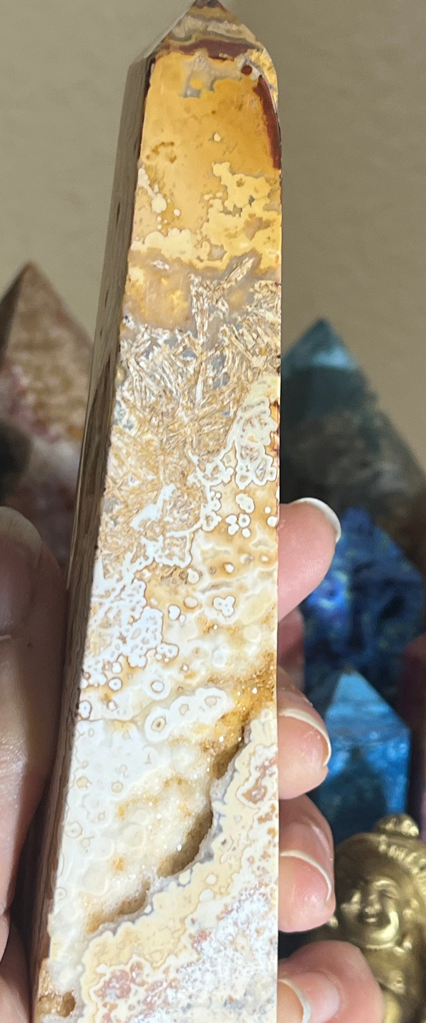 Yellow Crazy Lace Agate Obelisk