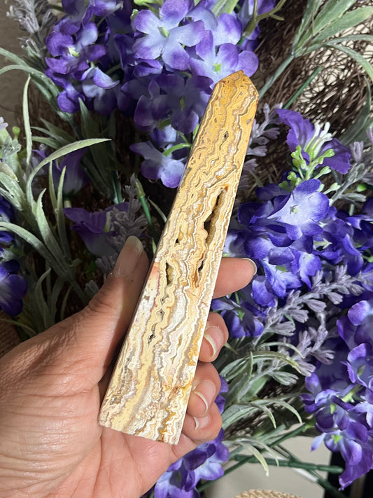 Yellow Crazy Lace Agate Obelisk