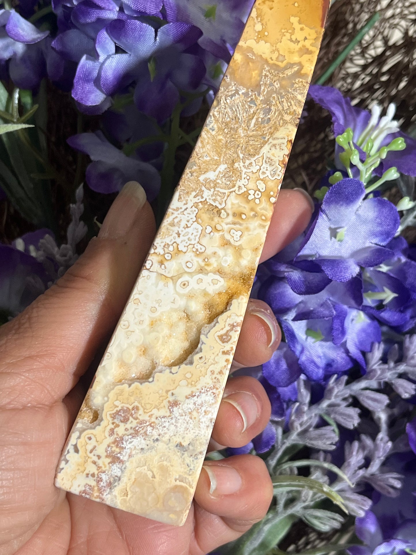 Yellow Crazy Lace Agate Obelisk