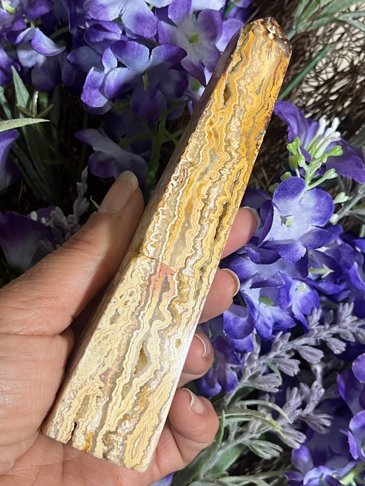 Yellow Crazy Lace Agate Obelisk