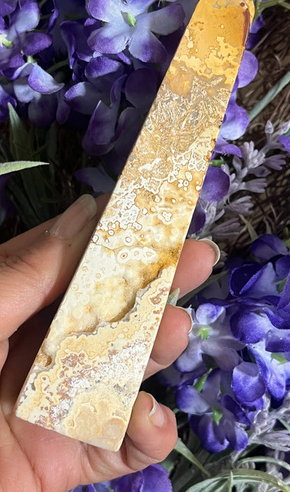 Yellow Crazy Lace Agate Obelisk