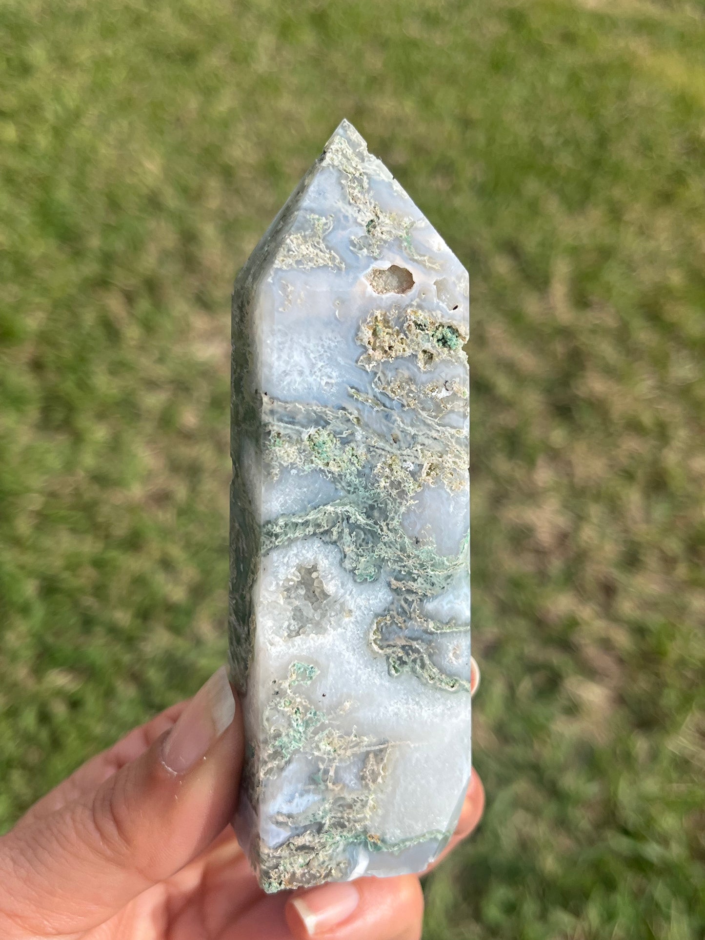 Moss Agate Obelisk