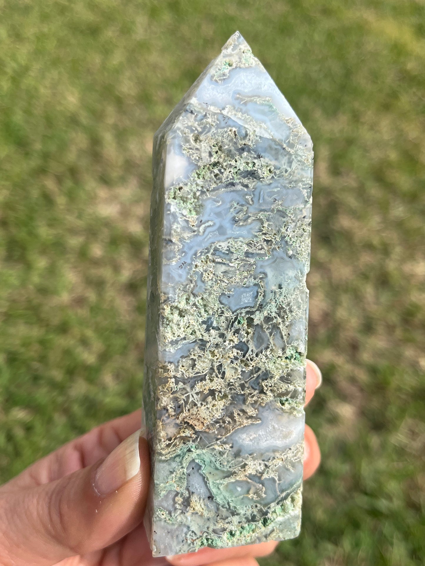 Moss Agate Obelisk